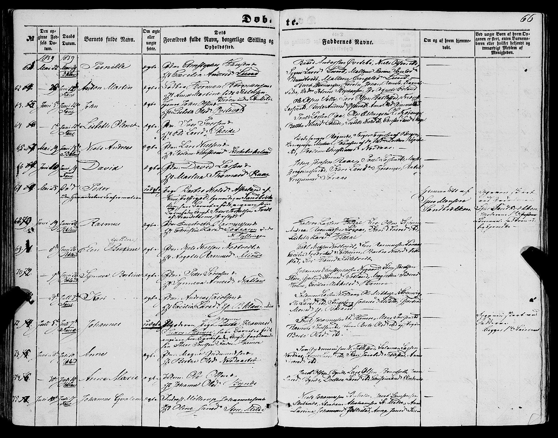 Fana Sokneprestembete, AV/SAB-A-75101/H/Haa/Haaa/L0011: Parish register (official) no. A 11, 1851-1862, p. 66