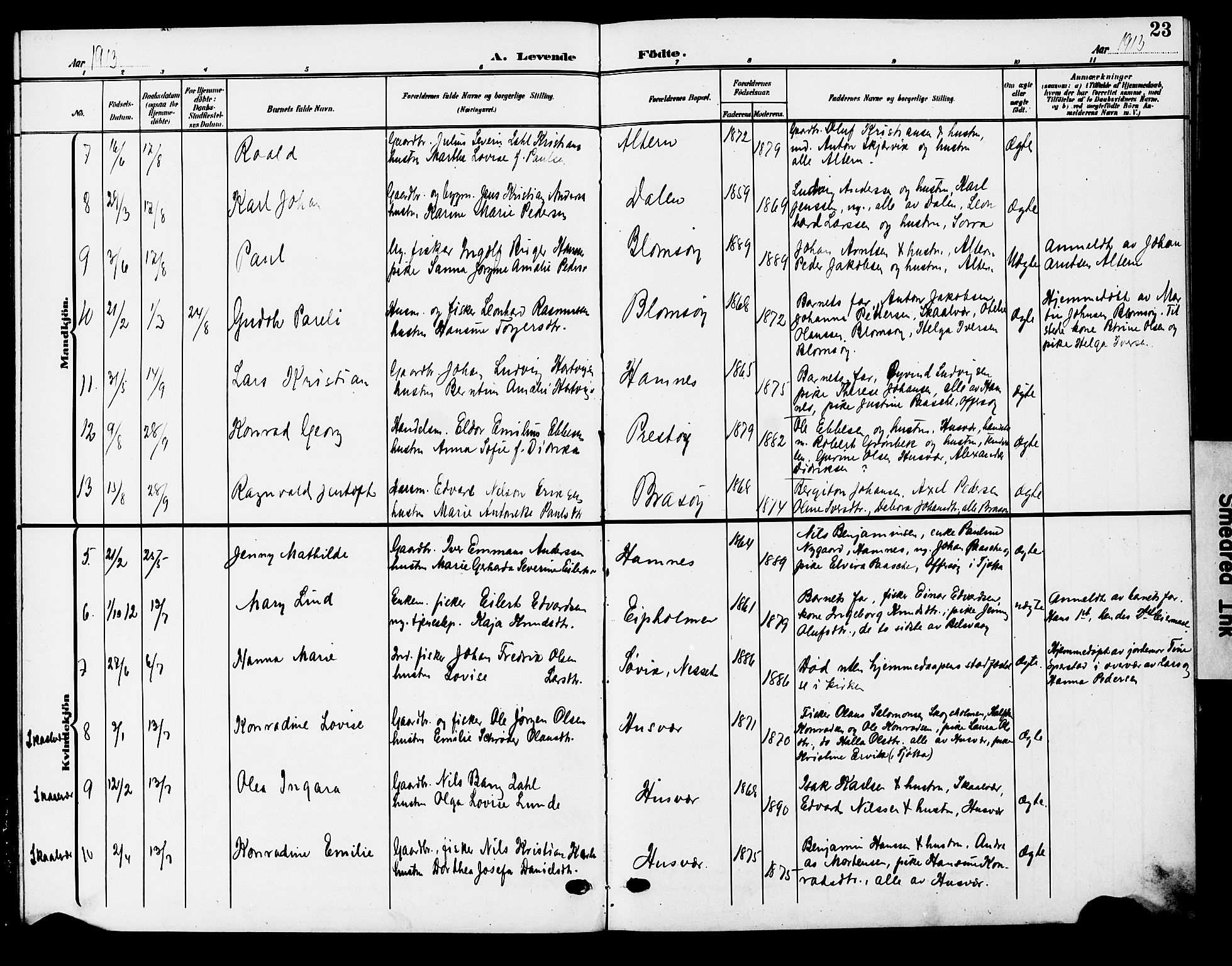 Ministerialprotokoller, klokkerbøker og fødselsregistre - Nordland, AV/SAT-A-1459/830/L0464: Parish register (copy) no. 830C06, 1906-1925, p. 23