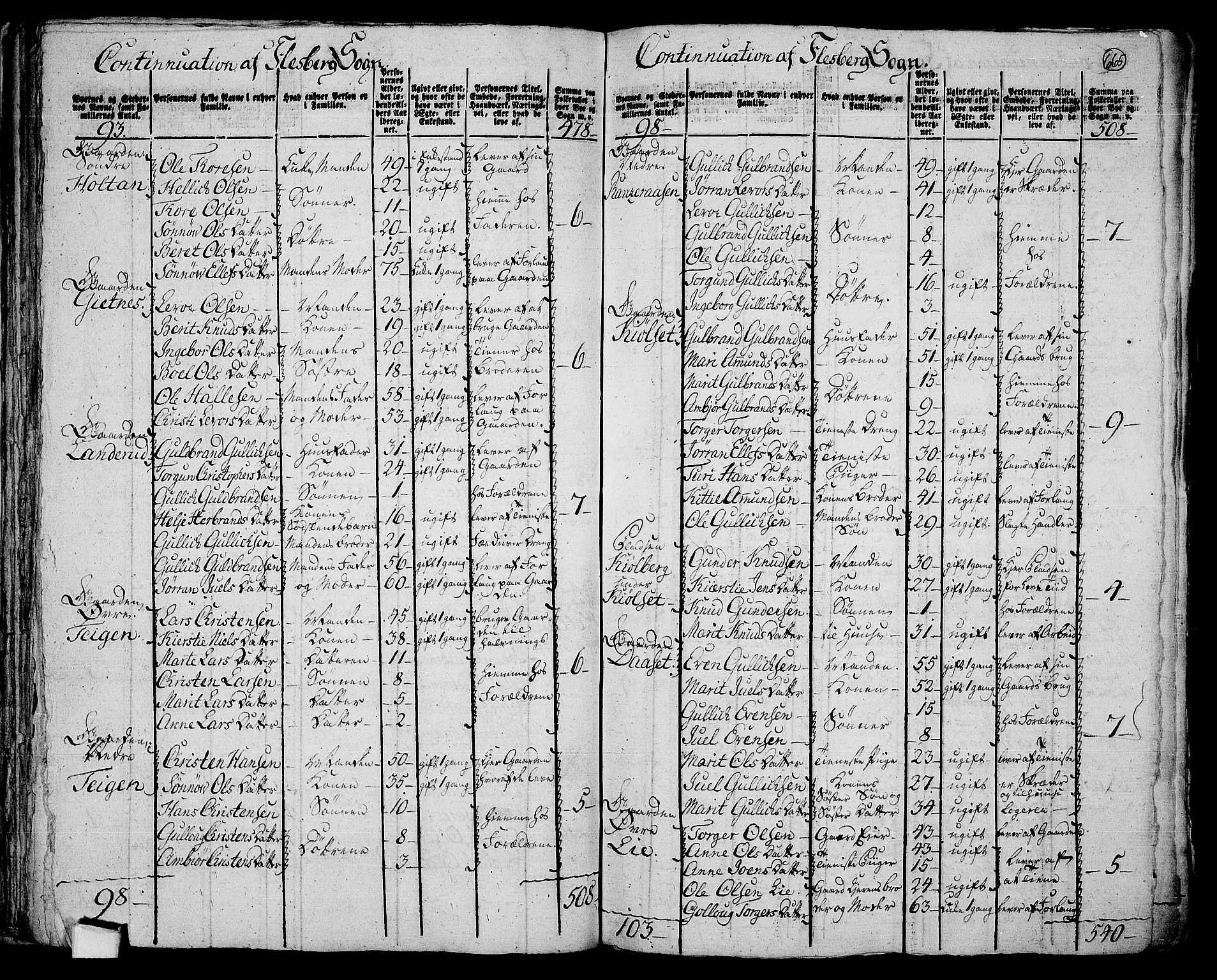 RA, 1801 census for 0631P Flesberg, 1801, p. 664b-665a