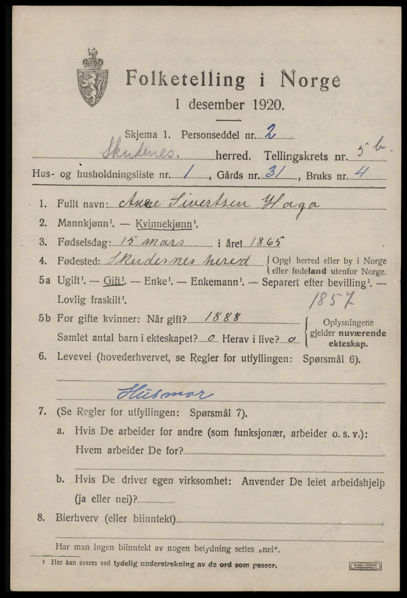 SAST, 1920 census for Skudenes, 1920, p. 4470