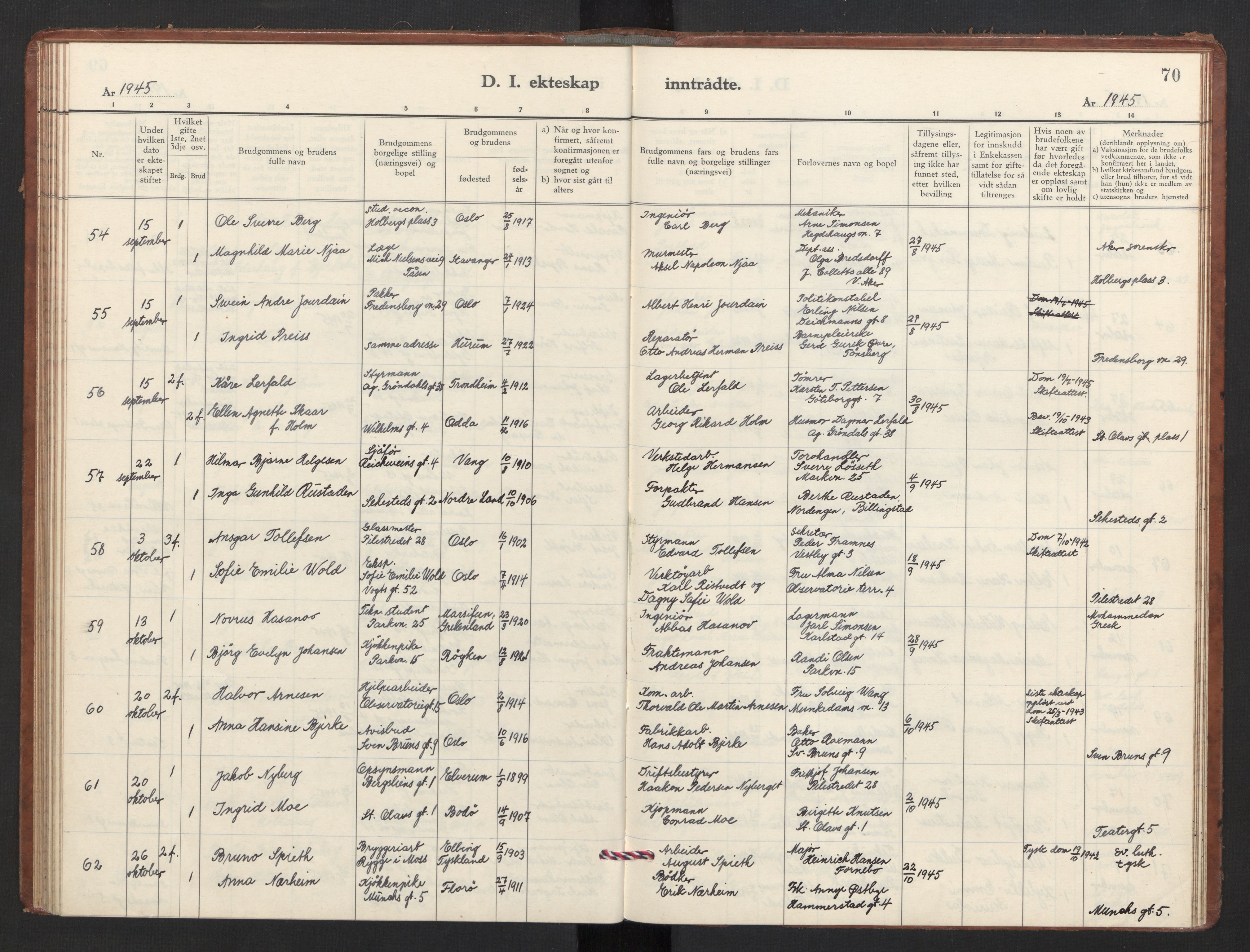 Trefoldighet prestekontor Kirkebøker, AV/SAO-A-10882/F/Fg/L0003: Parish register (official) no. VII 3, 1940-1948, p. 70