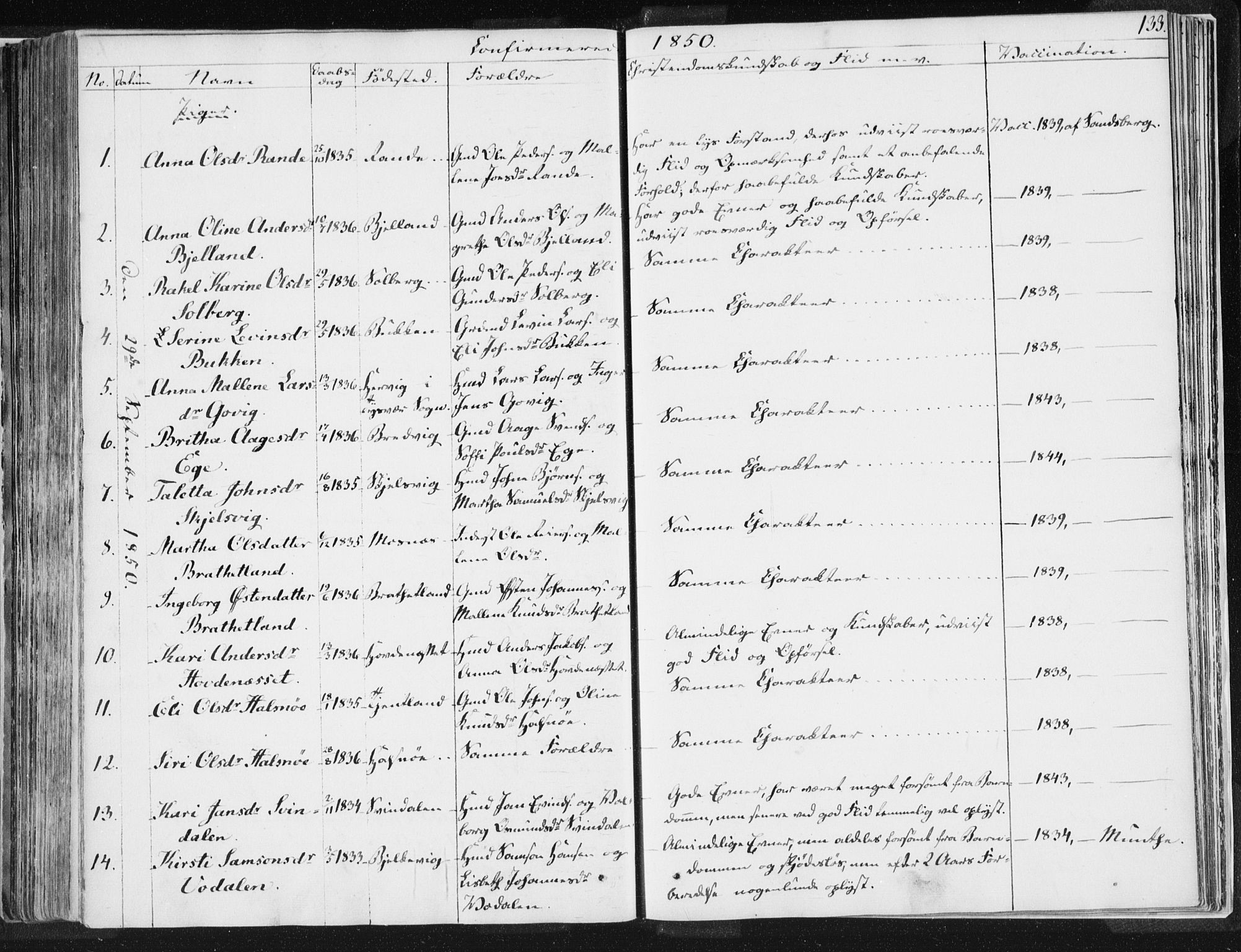 Hjelmeland sokneprestkontor, AV/SAST-A-101843/01/IV/L0007: Parish register (official) no. A 7, 1834-1850, p. 133