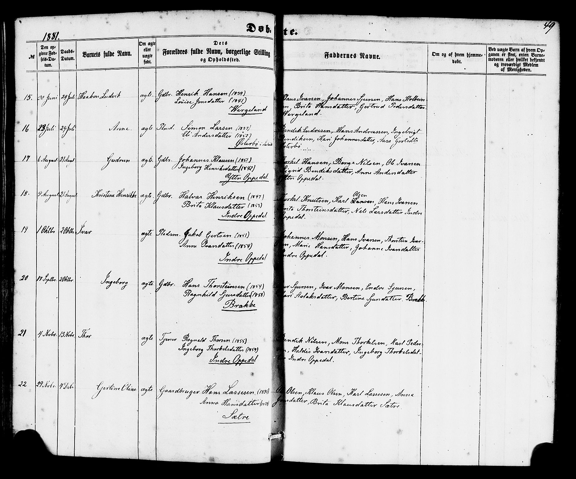Gulen sokneprestembete, SAB/A-80201/H/Haa/Haac/L0001: Parish register (official) no. C 1, 1859-1881, p. 49