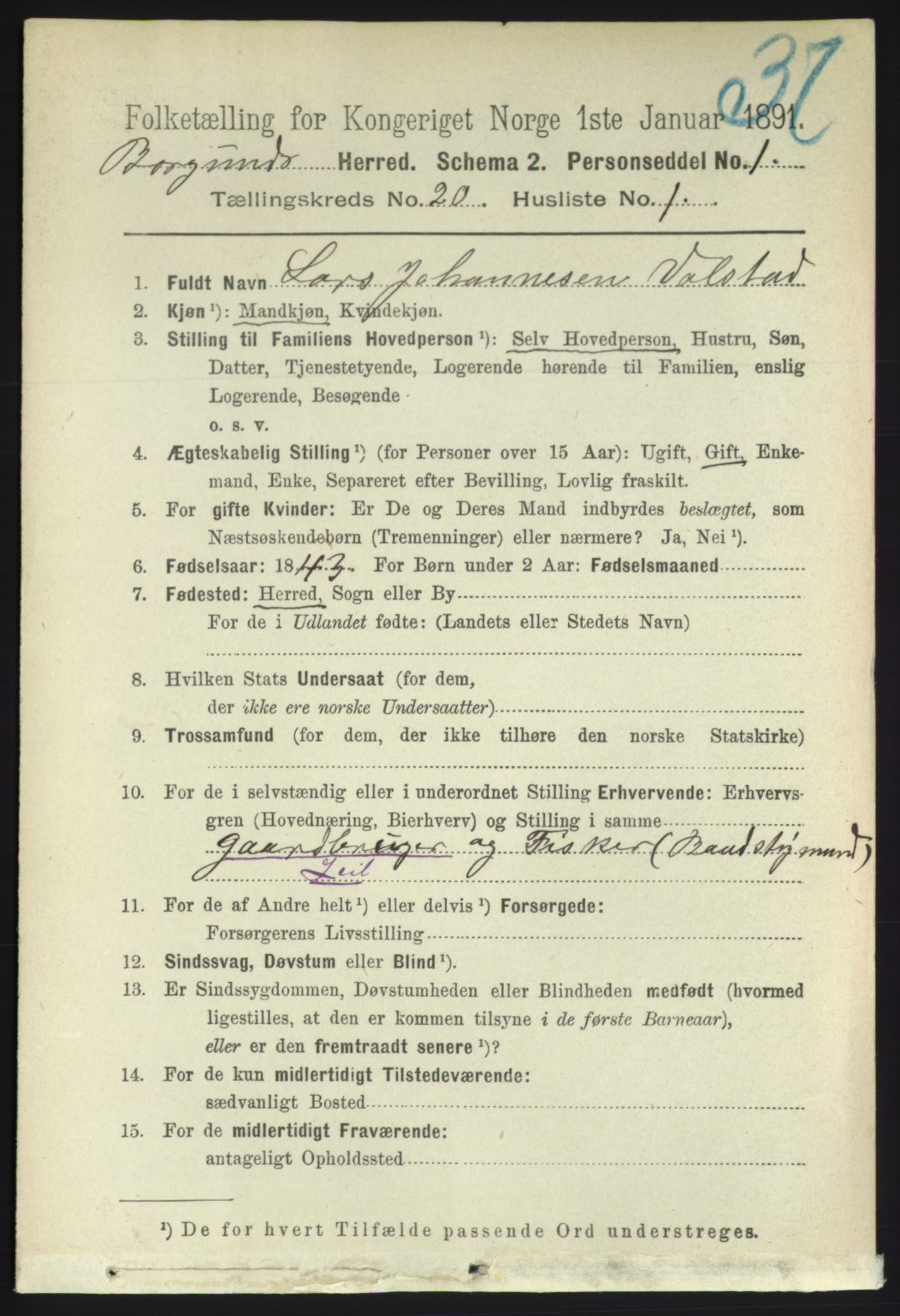 RA, 1891 census for 1531 Borgund, 1891, p. 6110