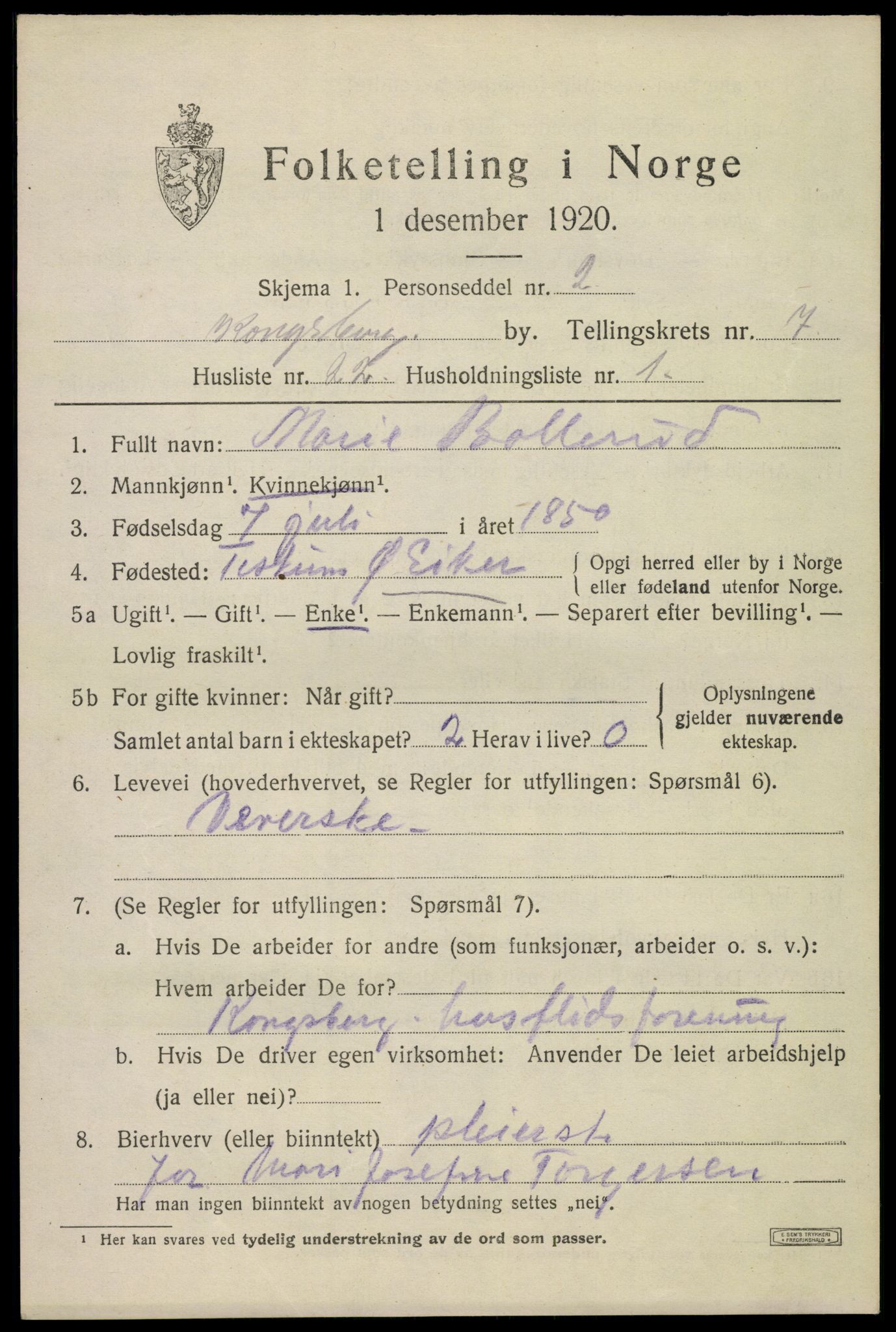 SAKO, 1920 census for Kongsberg, 1920, p. 14474