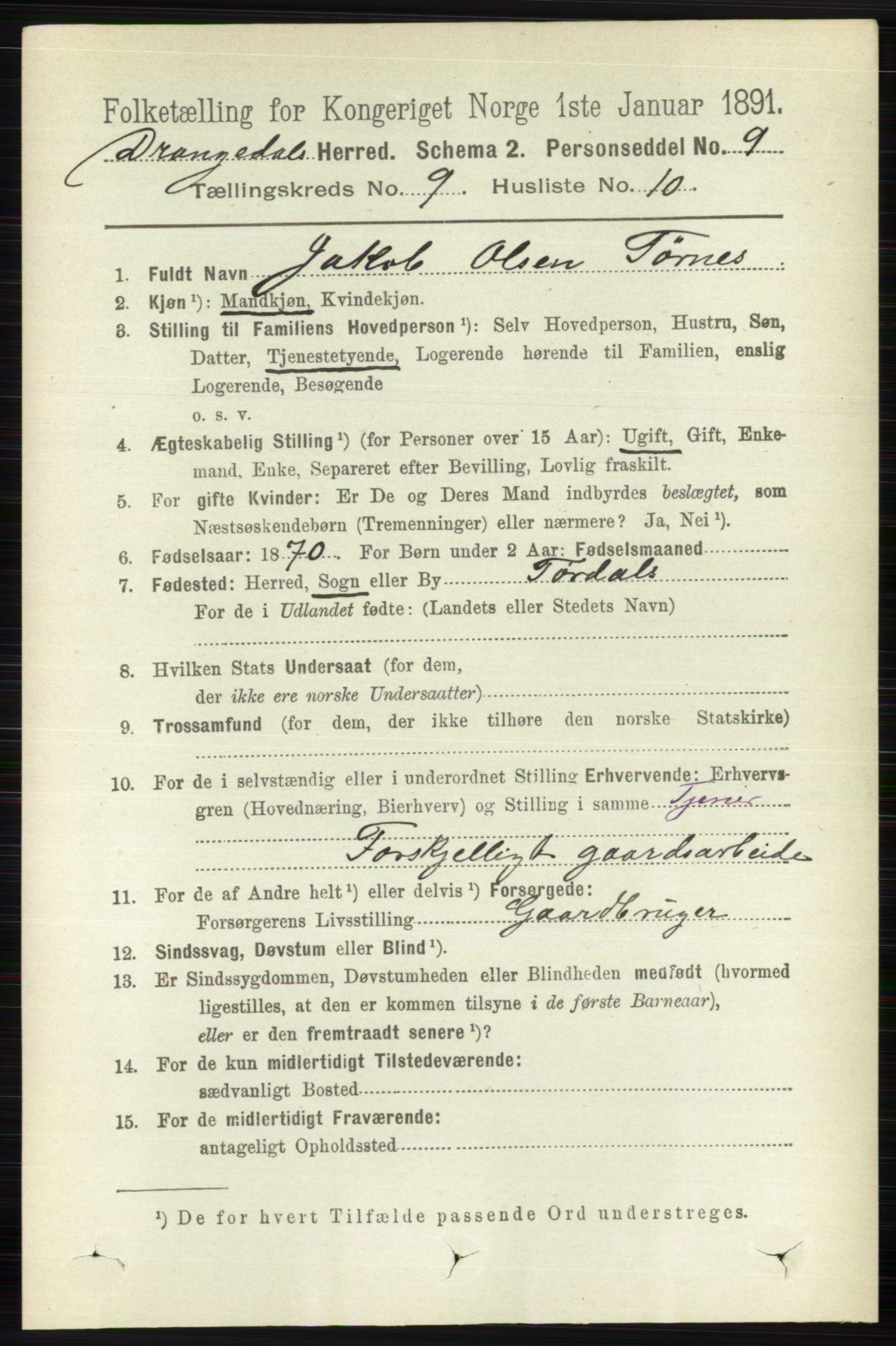 RA, 1891 census for 0817 Drangedal, 1891, p. 3186