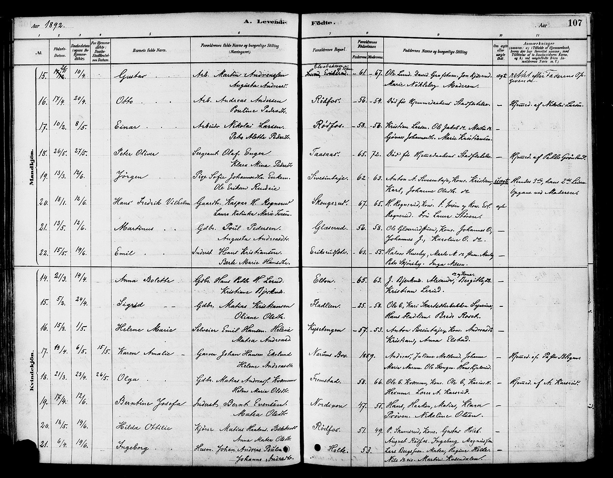 Vestre Toten prestekontor, AV/SAH-PREST-108/H/Ha/Haa/L0009: Parish register (official) no. 9, 1878-1894, p. 107