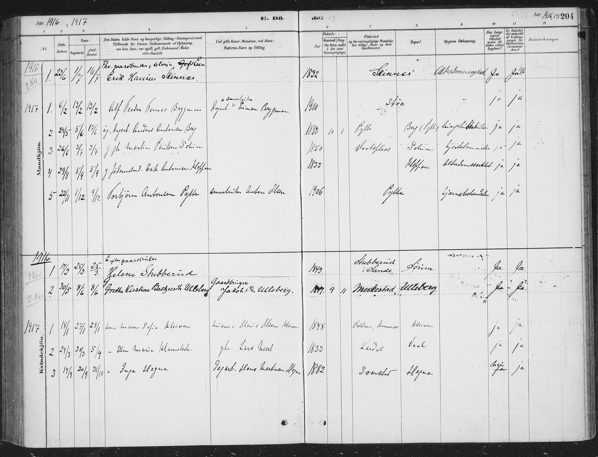 Sandsvær kirkebøker, AV/SAKO-A-244/F/Fe/L0001: Parish register (official) no. V 1, 1878-1936, p. 204