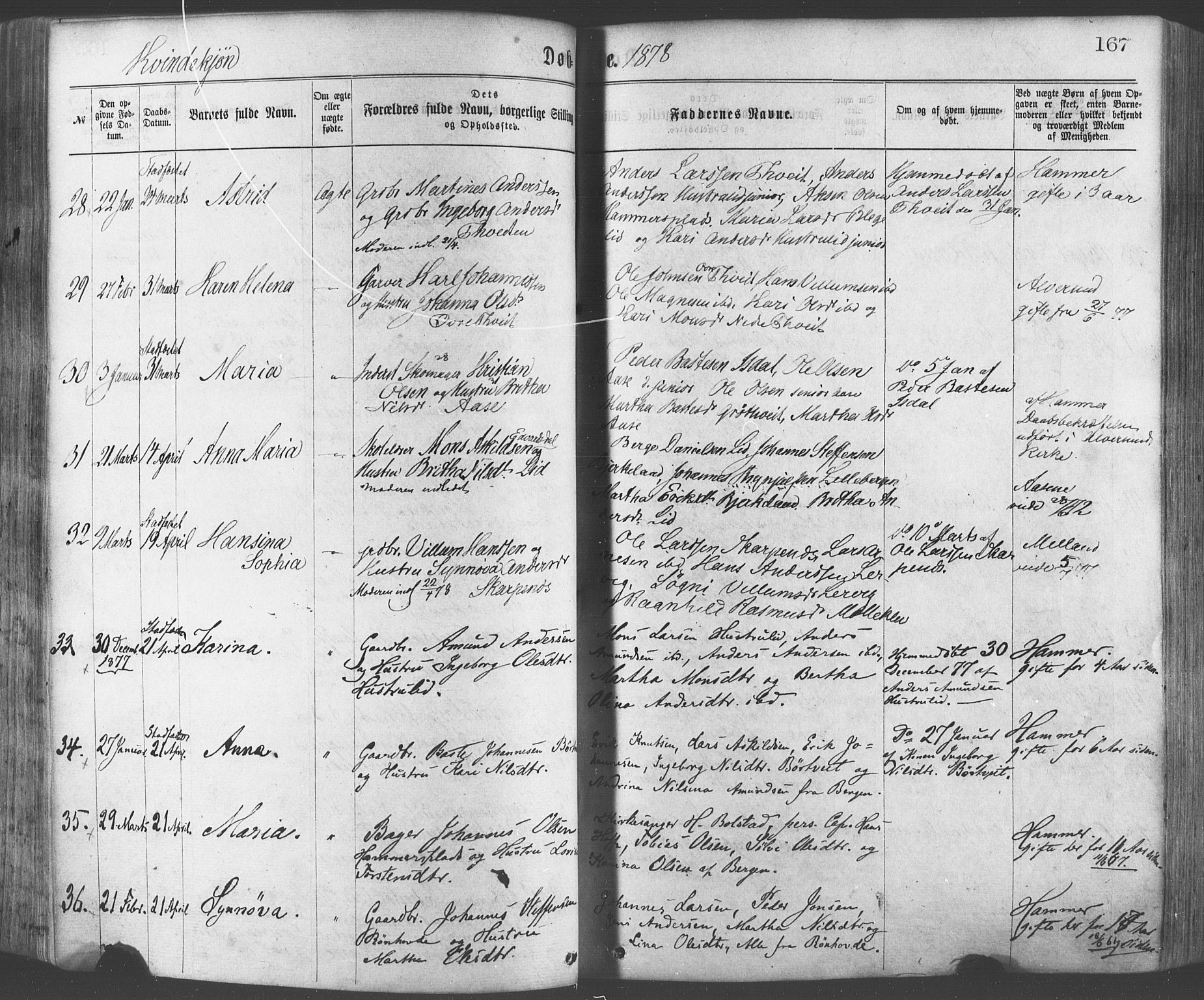 Hamre sokneprestembete, AV/SAB-A-75501/H/Ha/Haa/Haaa/L0015: Parish register (official) no. A 15, 1870-1881, p. 167