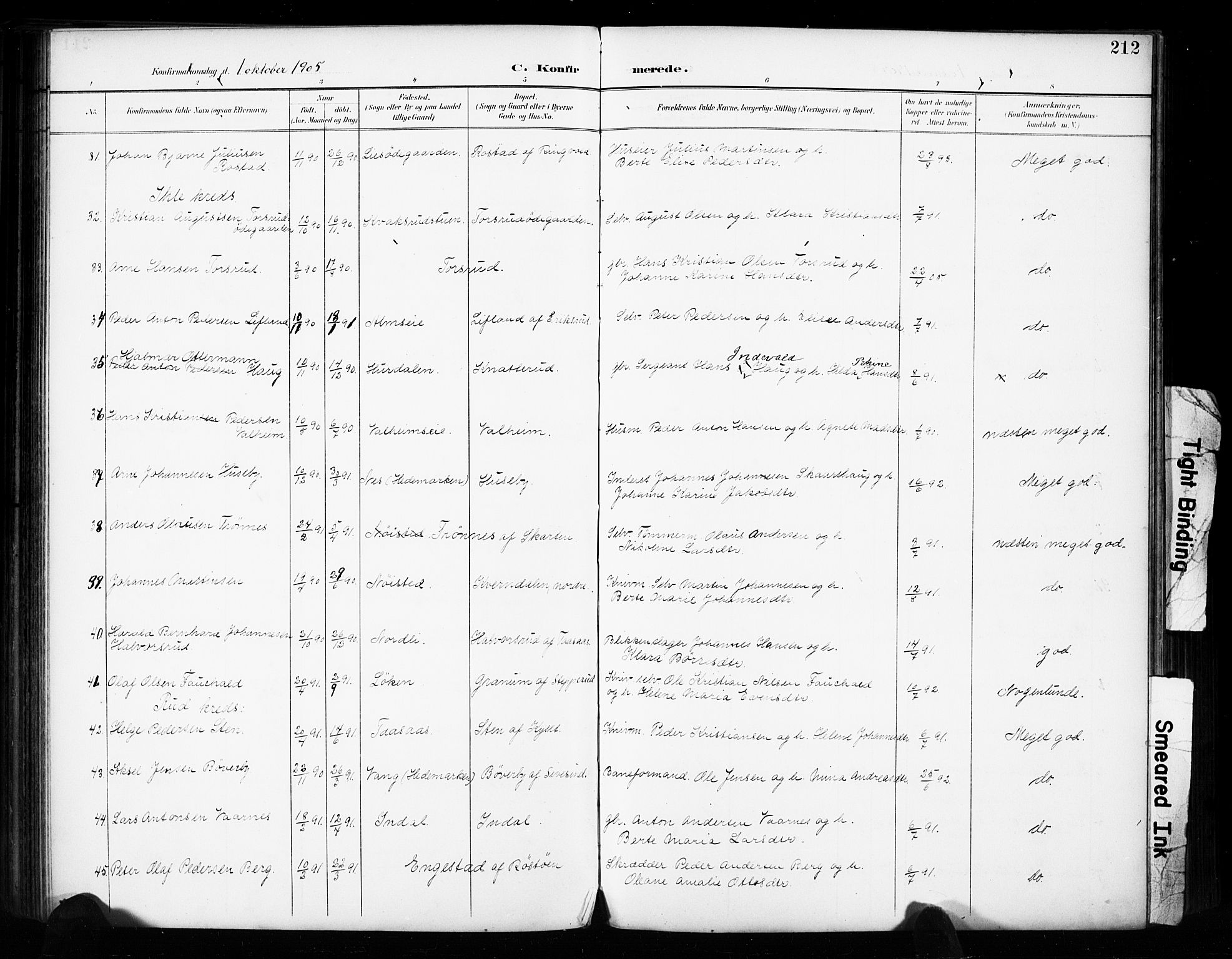 Vestre Toten prestekontor, SAH/PREST-108/H/Ha/Haa/L0011: Parish register (official) no. 11, 1895-1906, p. 212