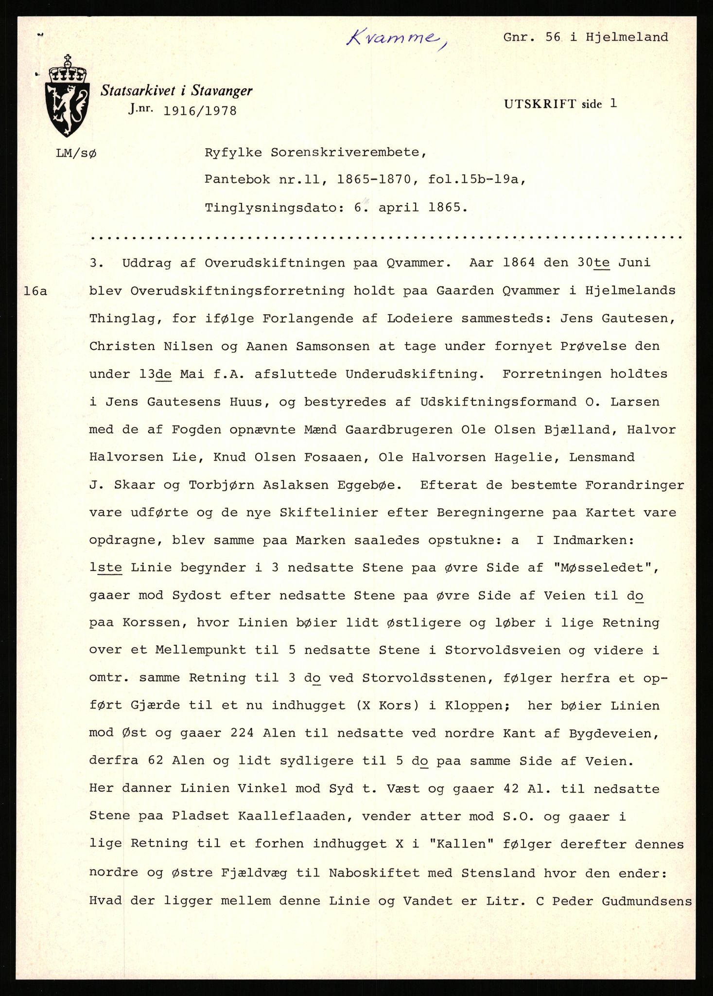 Statsarkivet i Stavanger, SAST/A-101971/03/Y/Yj/L0049: Avskrifter sortert etter gårdsnavn: Kro - Kvamme, 1750-1930, p. 639