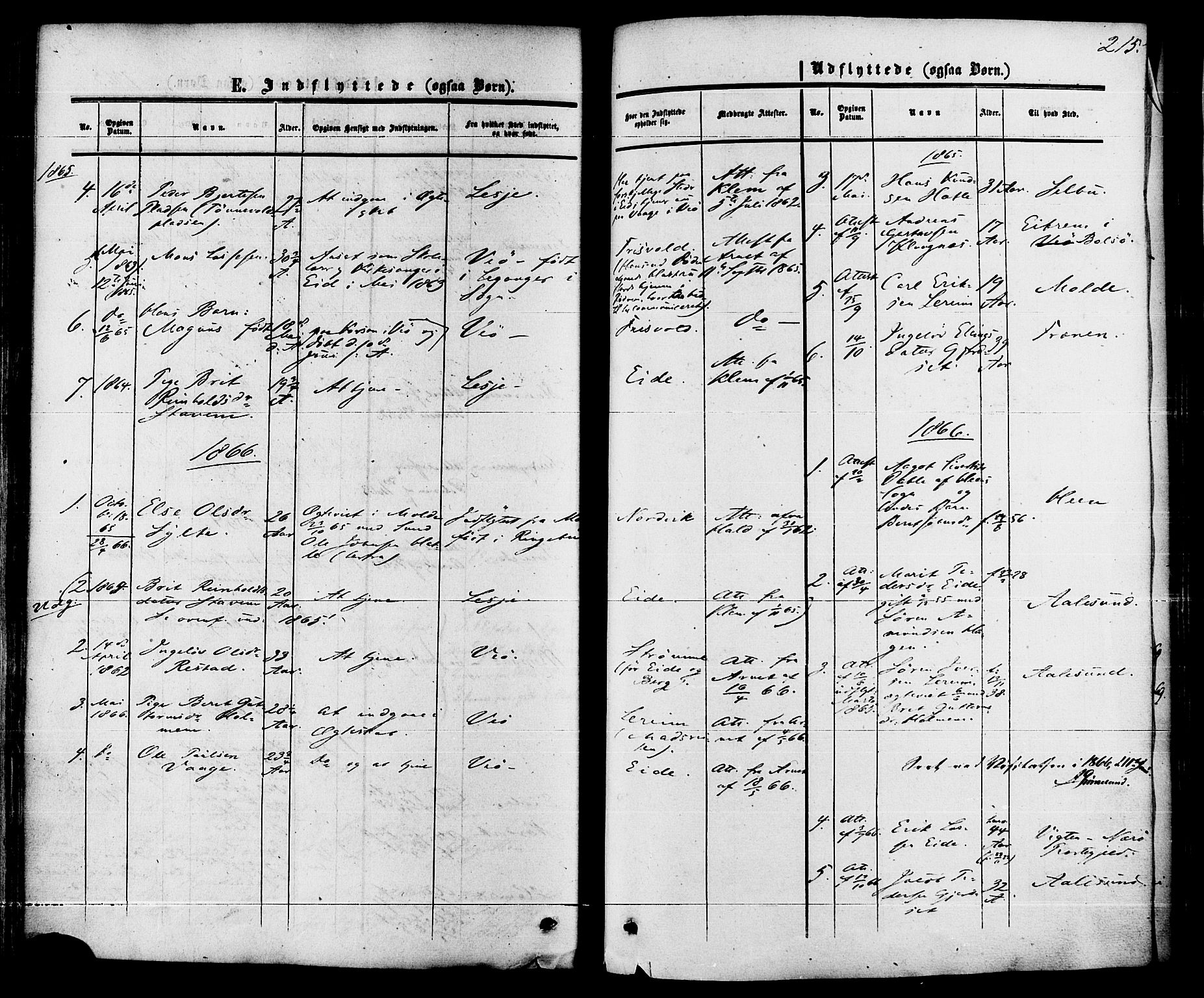 Ministerialprotokoller, klokkerbøker og fødselsregistre - Møre og Romsdal, AV/SAT-A-1454/542/L0552: Parish register (official) no. 542A02, 1854-1884, p. 215