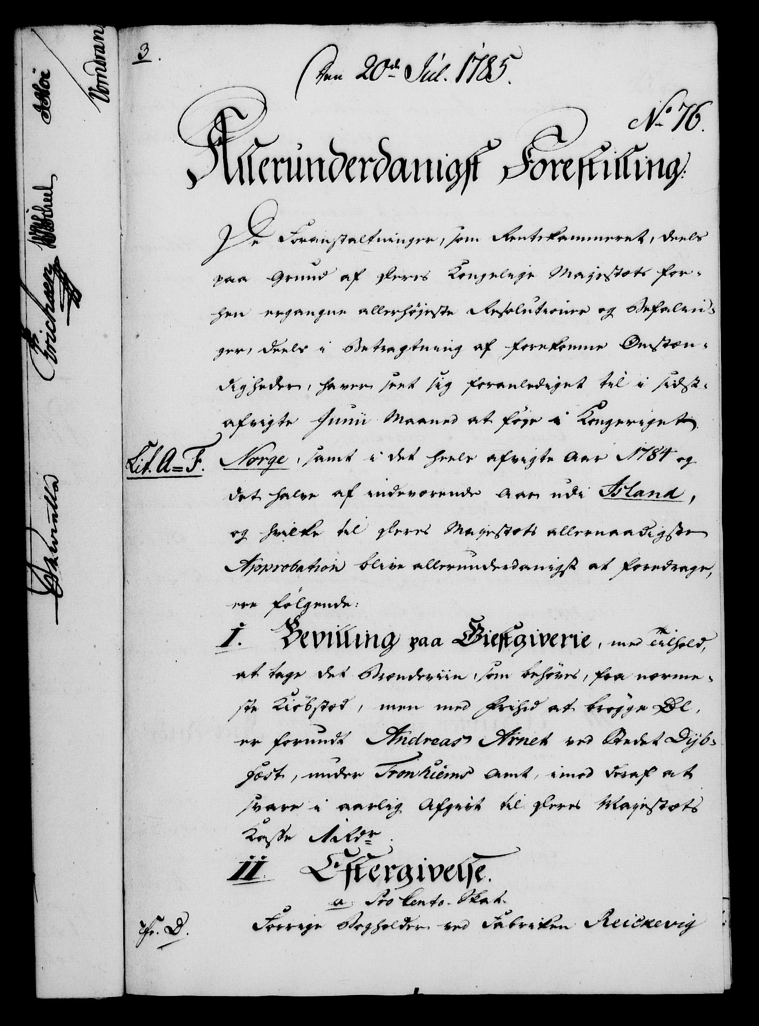 Rentekammeret, Kammerkanselliet, RA/EA-3111/G/Gf/Gfa/L0067: Norsk relasjons- og resolusjonsprotokoll (merket RK 52.67), 1785, p. 655