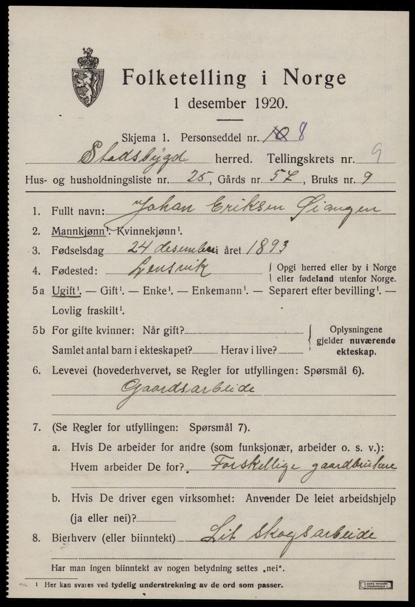 SAT, 1920 census for Stadsbygd, 1920, p. 4550