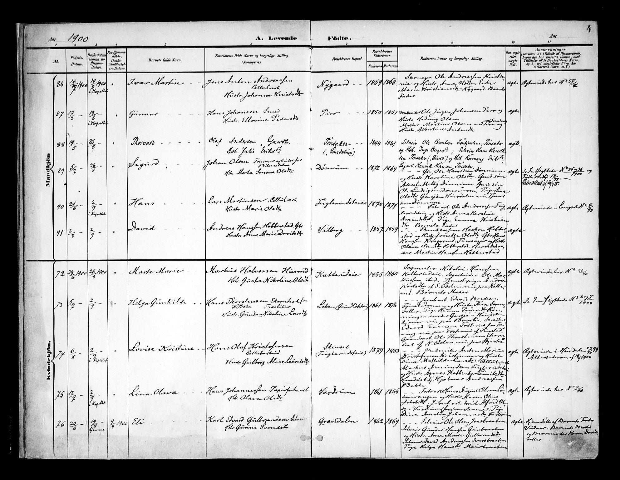 Eidsvoll prestekontor Kirkebøker, AV/SAO-A-10888/F/Fa/L0006: Parish register (official) no. I 6, 1900-1907, p. 4