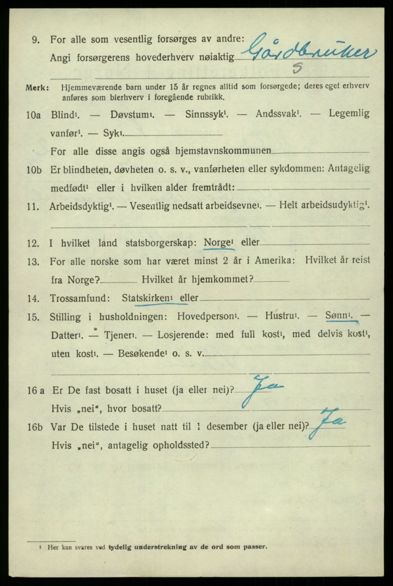 SAB, 1920 census for Odda, 1920, p. 2138