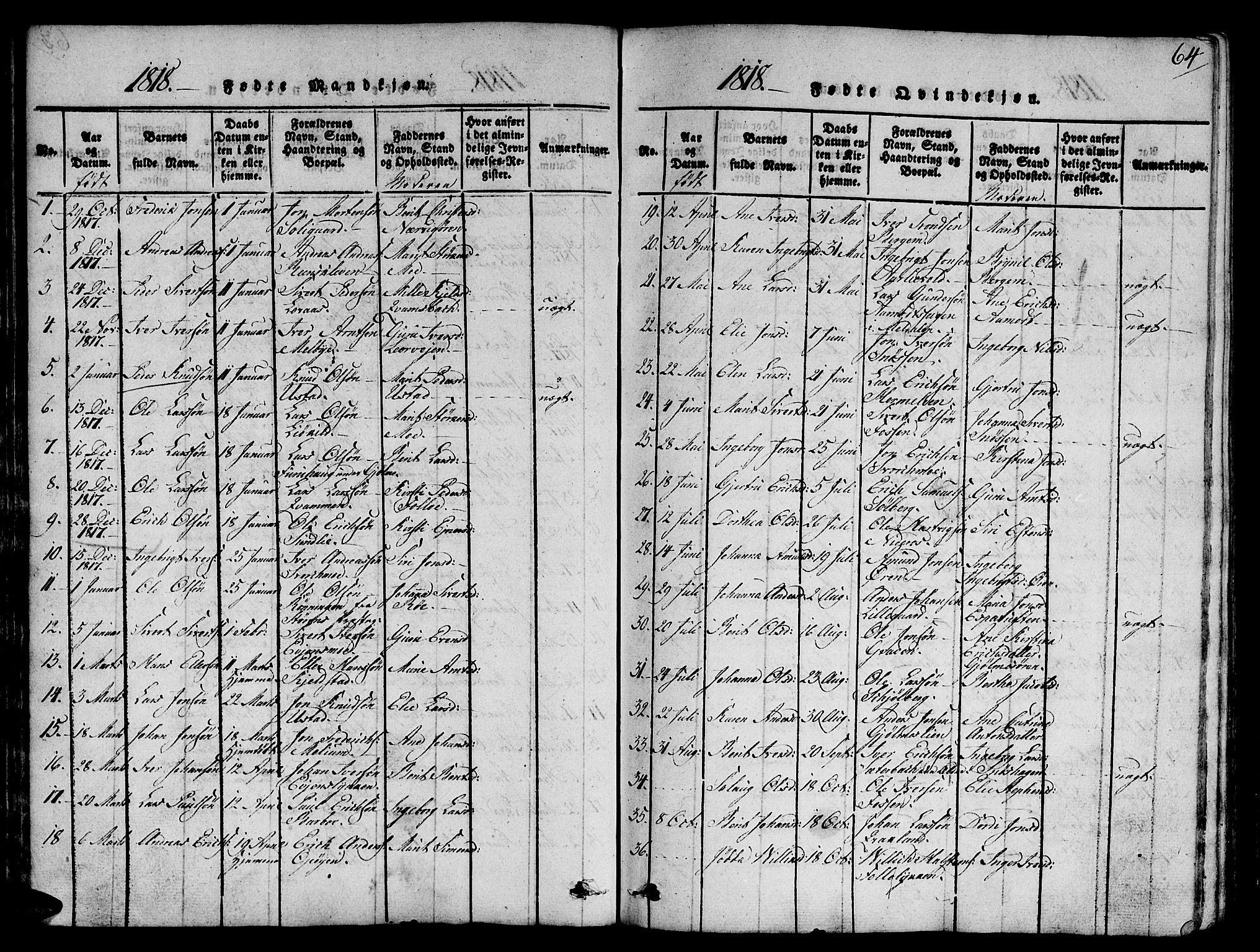 Ministerialprotokoller, klokkerbøker og fødselsregistre - Sør-Trøndelag, SAT/A-1456/668/L0803: Parish register (official) no. 668A03, 1800-1826, p. 64