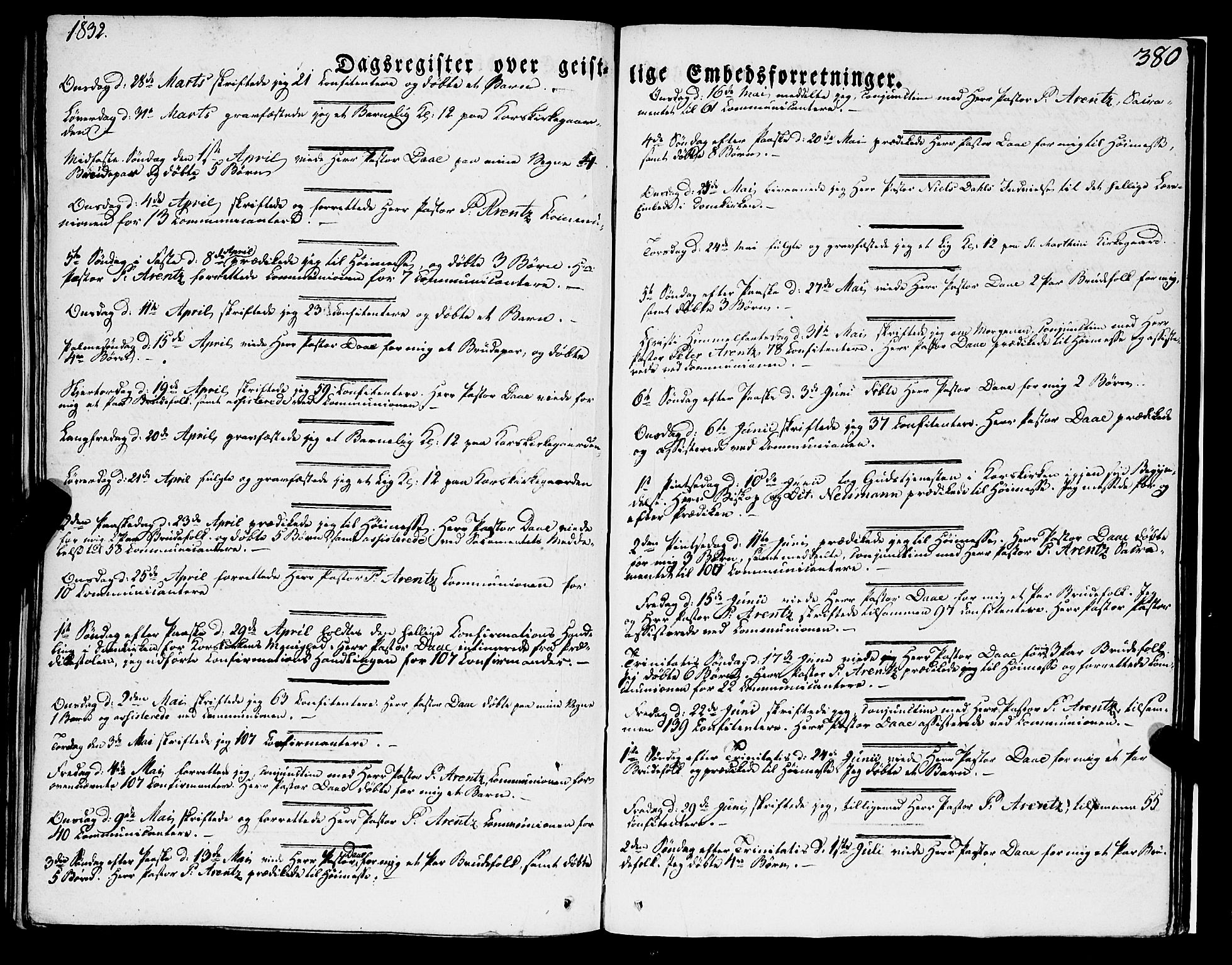 Korskirken sokneprestembete, SAB/A-76101/H/Haa/L0050: Parish register (official) no. F 1, 1821-1869, p. 380