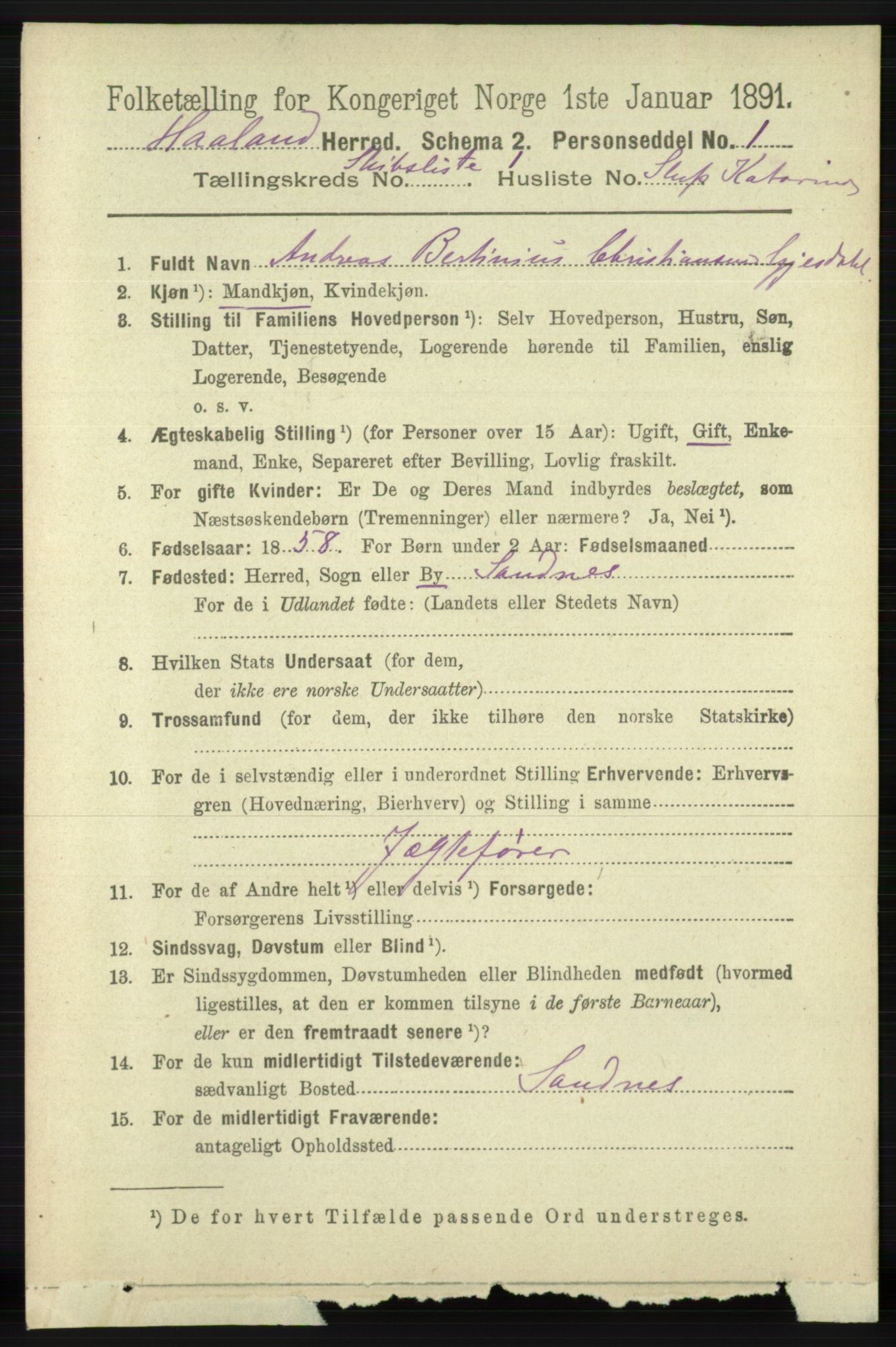 RA, 1891 census for 1124 Haaland, 1891, p. 4086