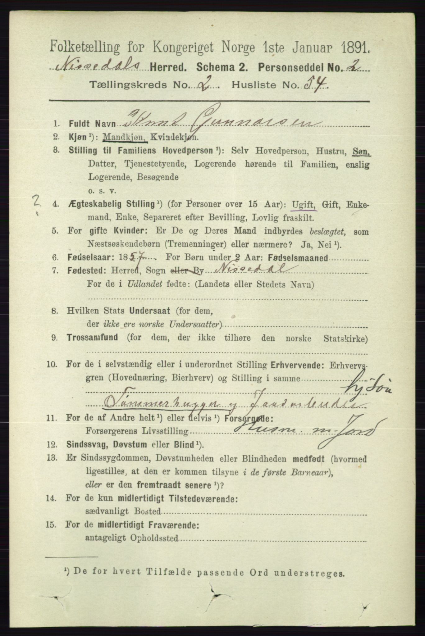 RA, 1891 census for 0830 Nissedal, 1891, p. 592