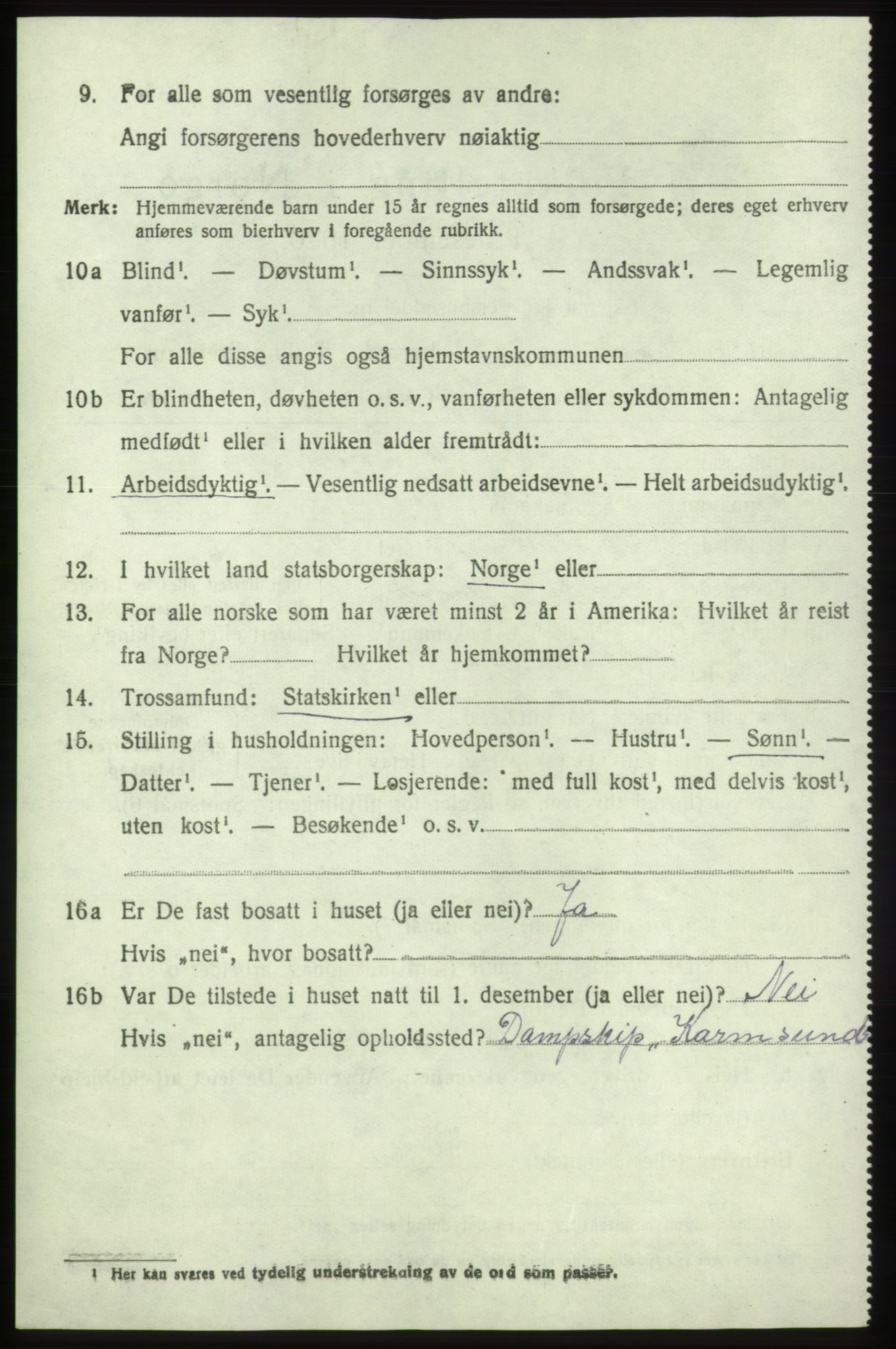 SAB, 1920 census for Bremnes, 1920, p. 3997