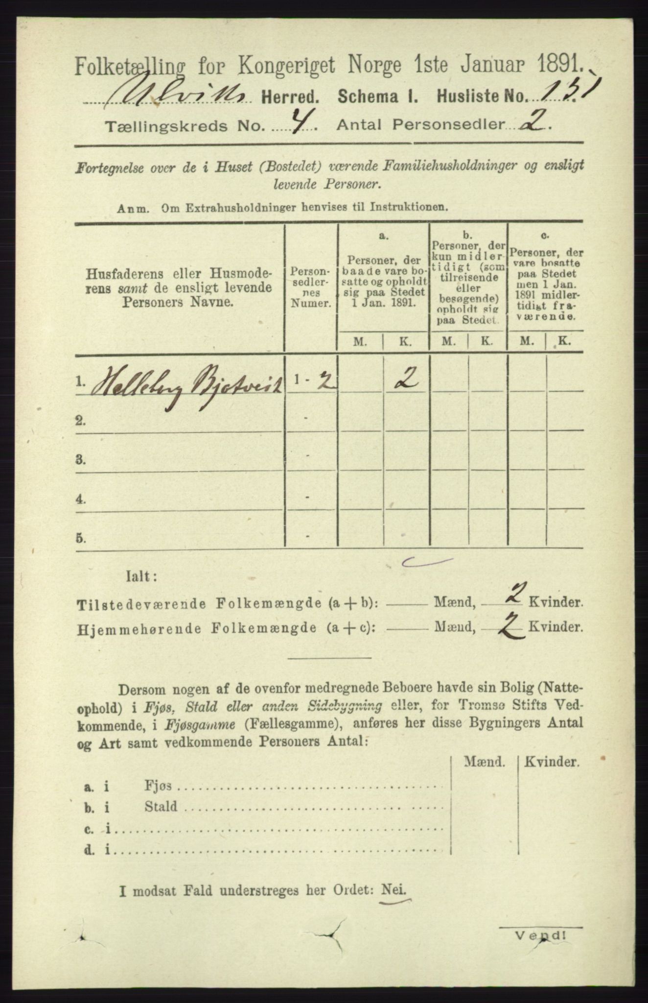 RA, 1891 census for 1233 Ulvik, 1891, p. 581