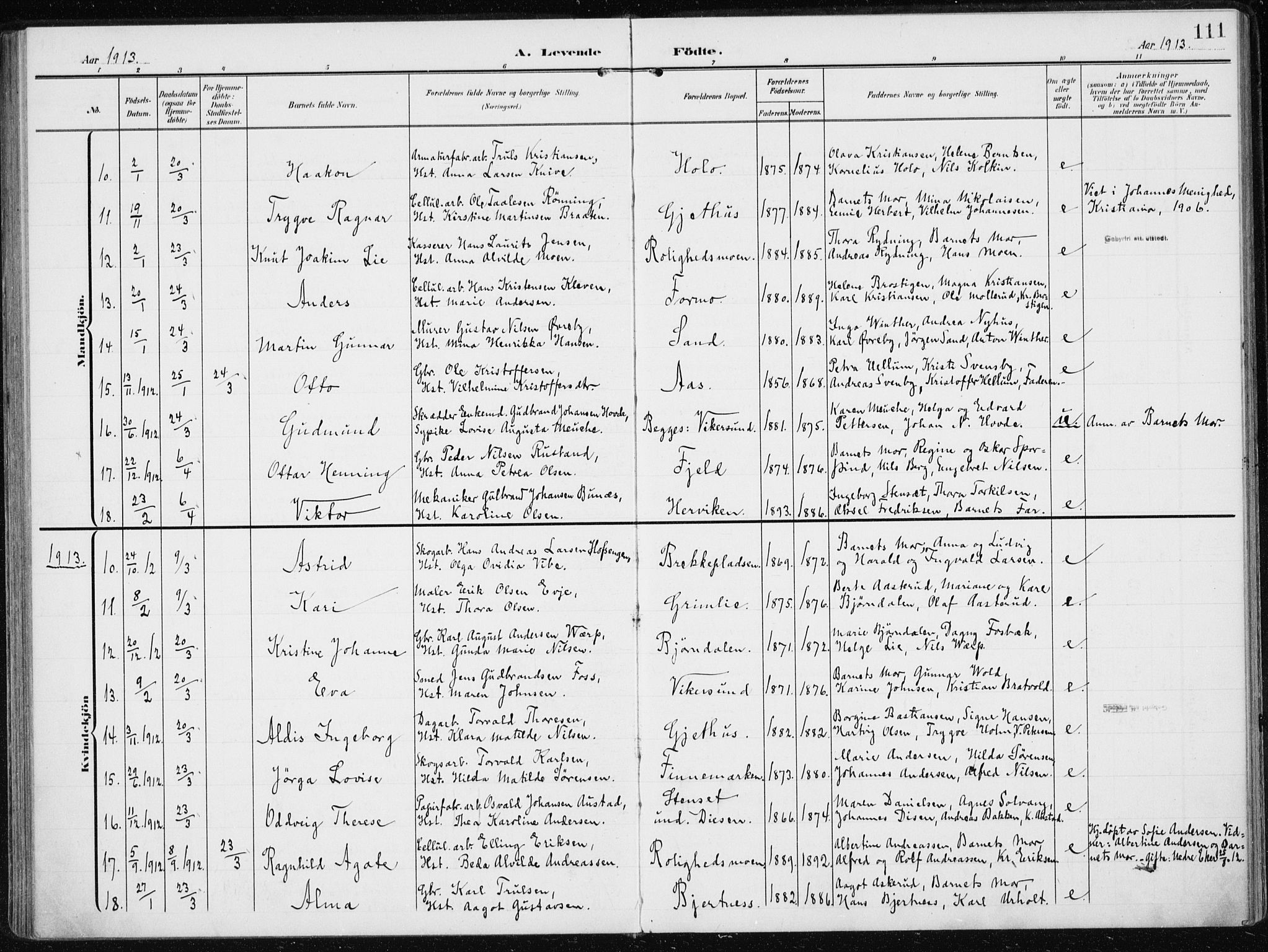 Modum kirkebøker, AV/SAKO-A-234/F/Fa/L0014a: Parish register (official) no. 14A, 1906-1918, p. 111