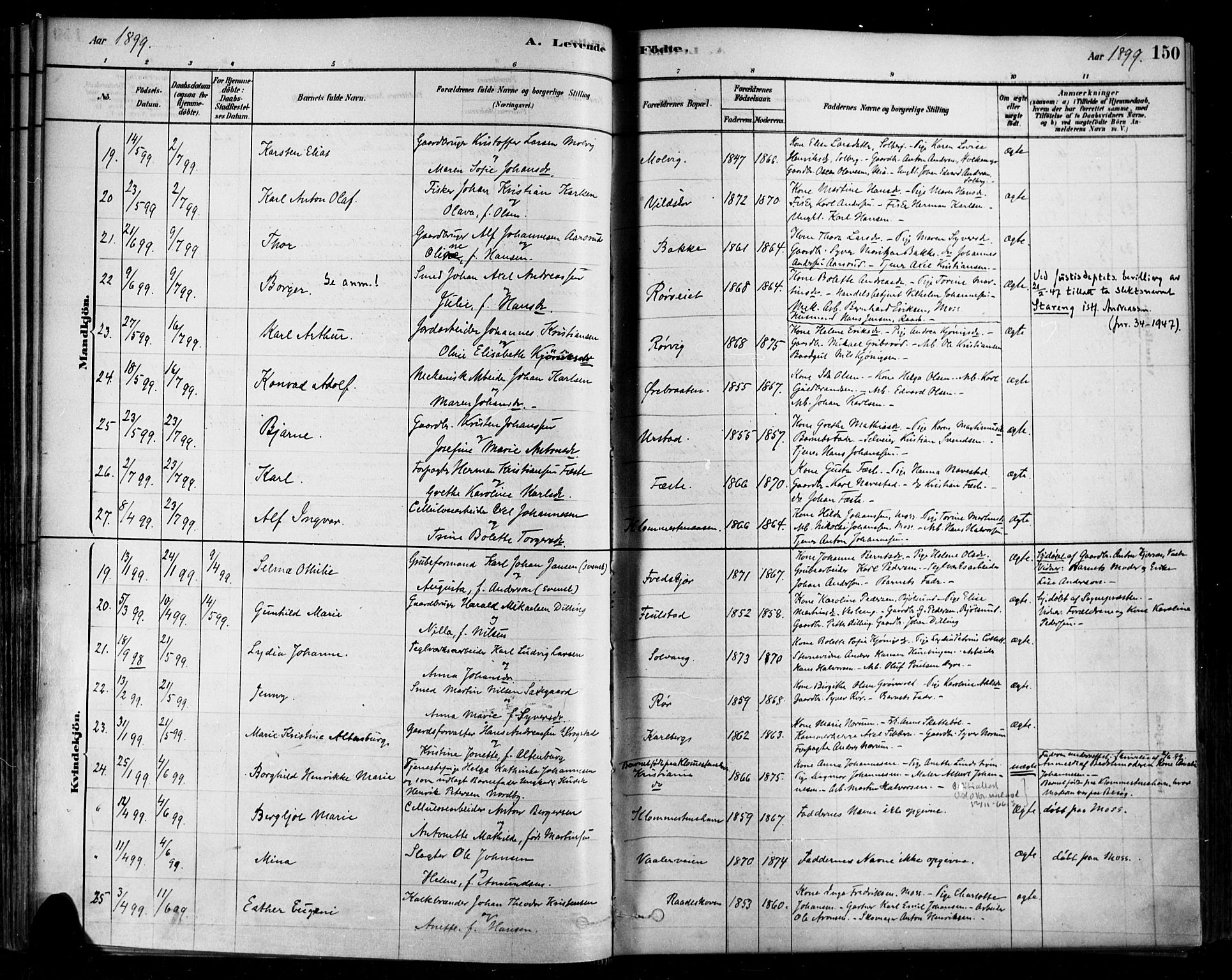 Rygge prestekontor Kirkebøker, SAO/A-10084b/F/Fa/L0007: Parish register (official) no. 7, 1878-1904, p. 150