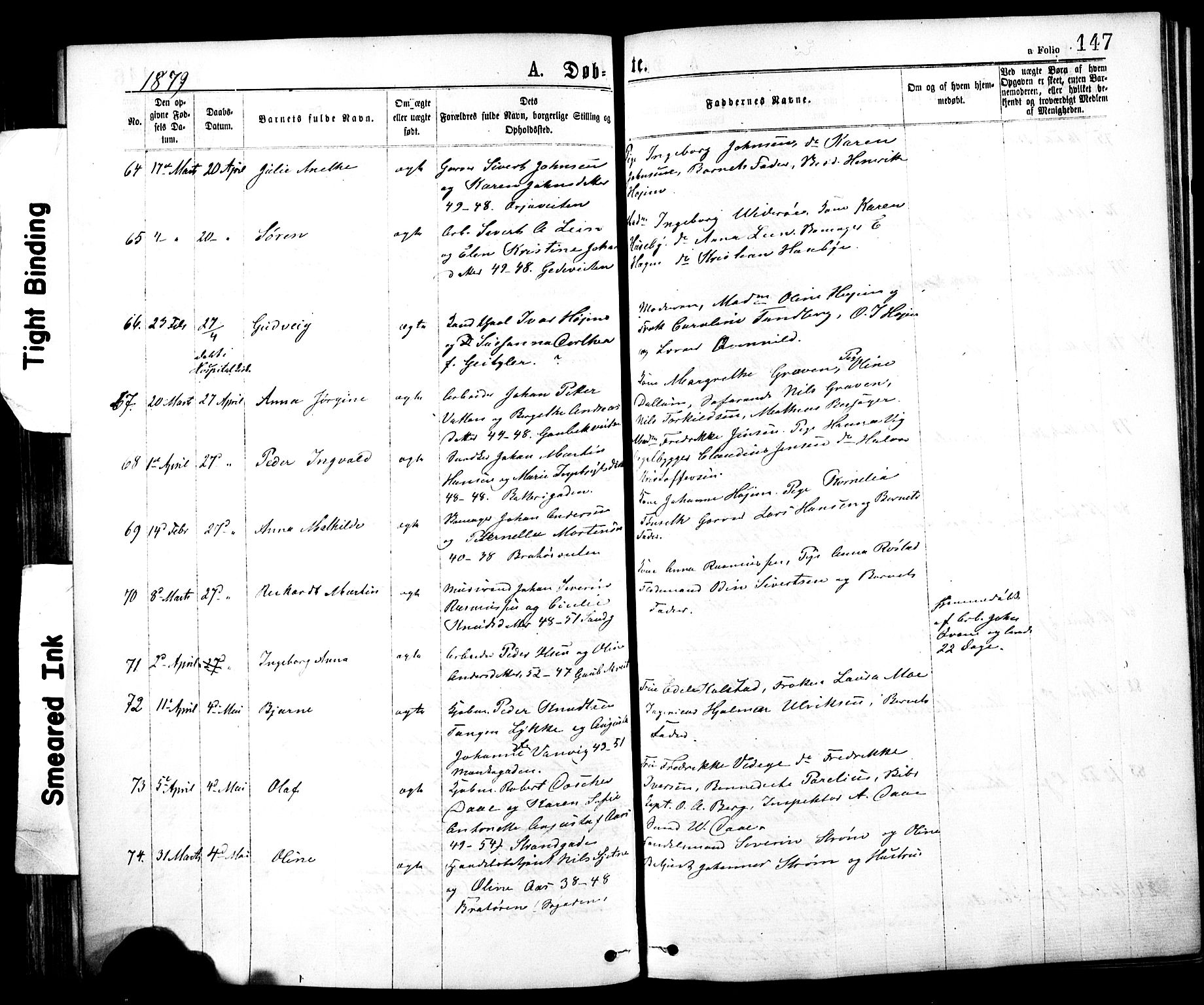 Ministerialprotokoller, klokkerbøker og fødselsregistre - Sør-Trøndelag, AV/SAT-A-1456/602/L0118: Parish register (official) no. 602A16, 1873-1879, p. 147