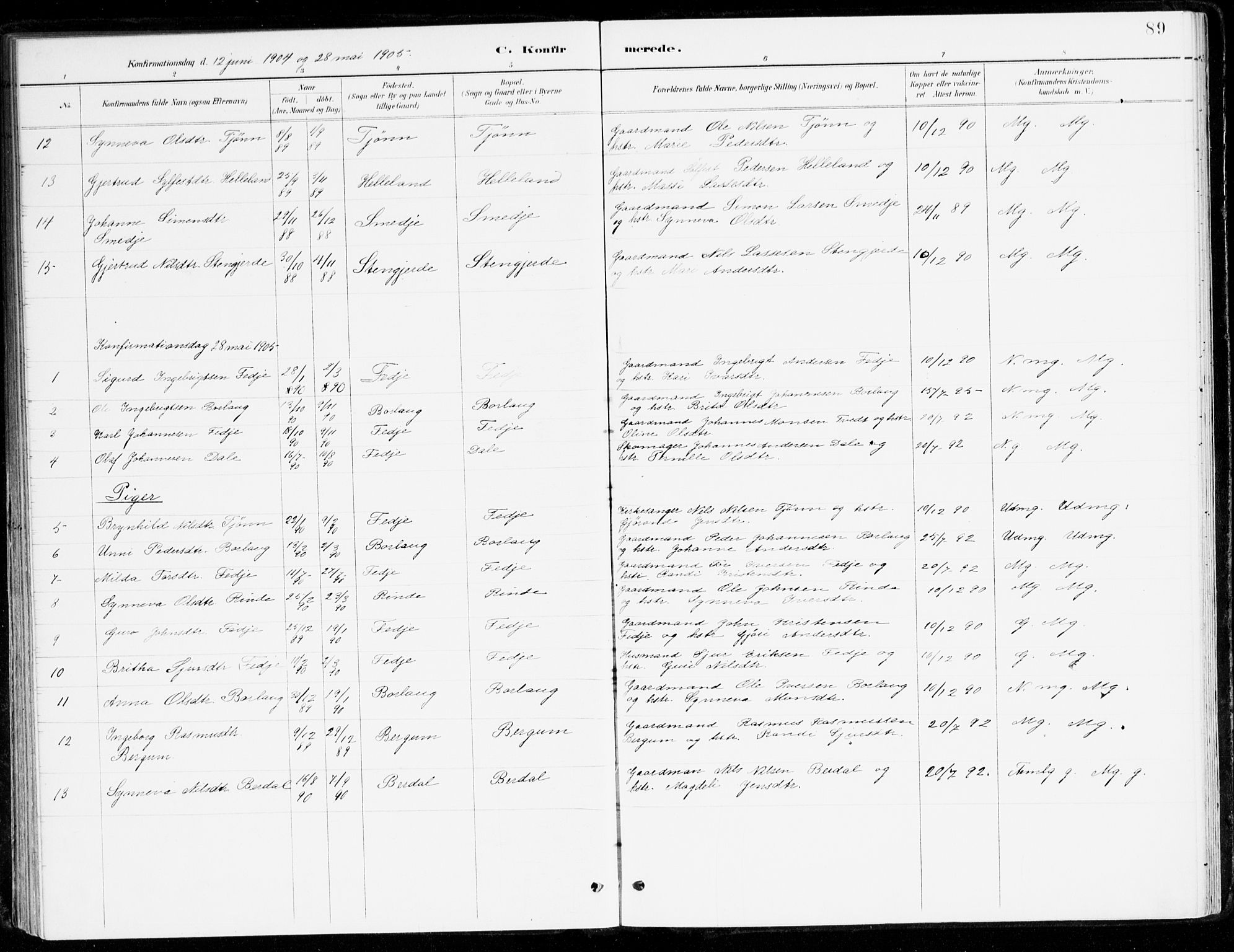 Leikanger sokneprestembete, AV/SAB-A-81001/H/Haa/Haad/L0001: Parish register (official) no. D 1, 1887-1922, p. 89