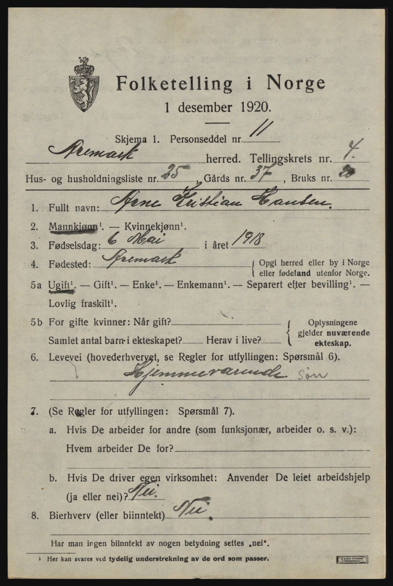 SAO, 1920 census for Aremark, 1920, p. 3417