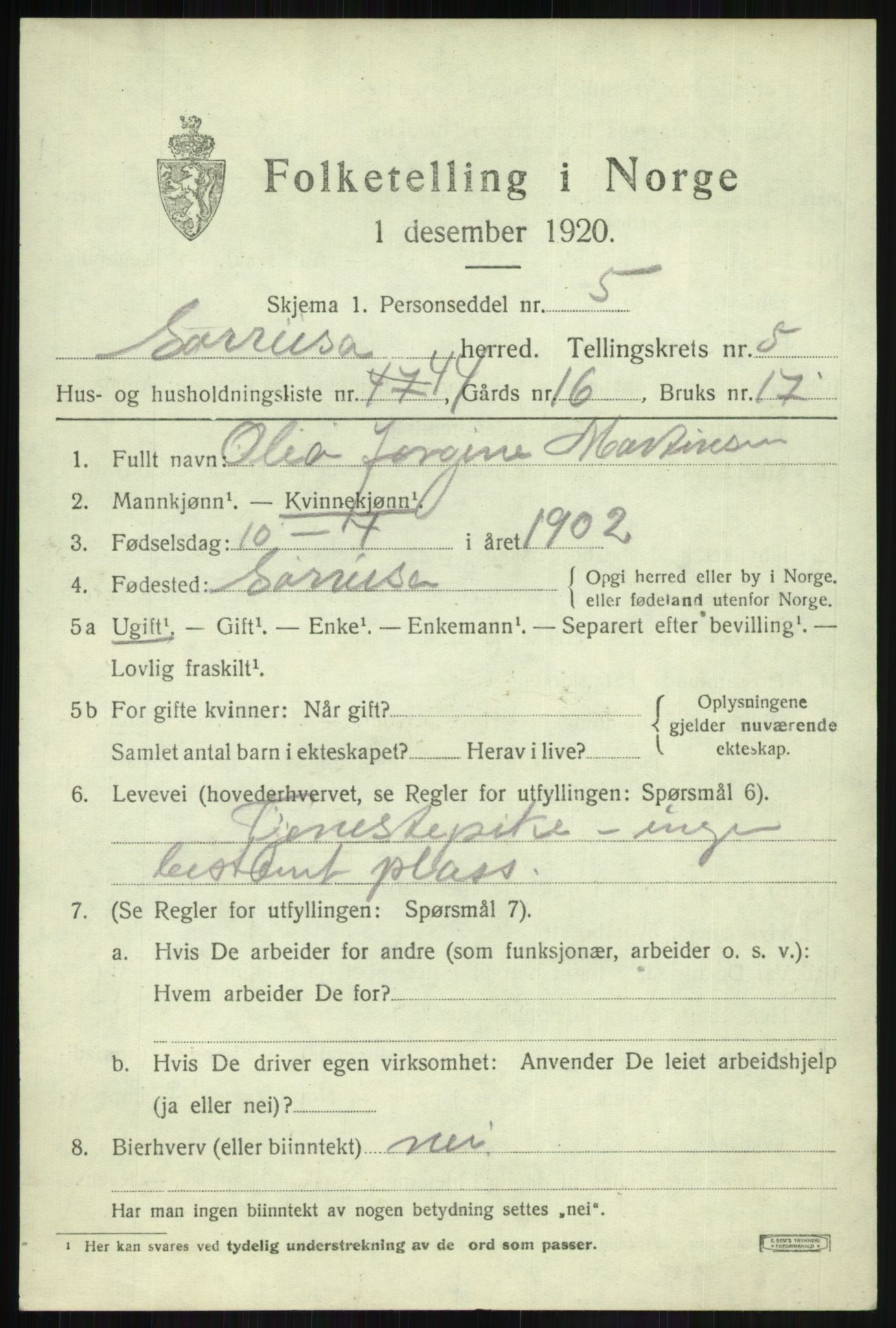 SATØ, 1920 census for Sørreisa, 1920, p. 2910