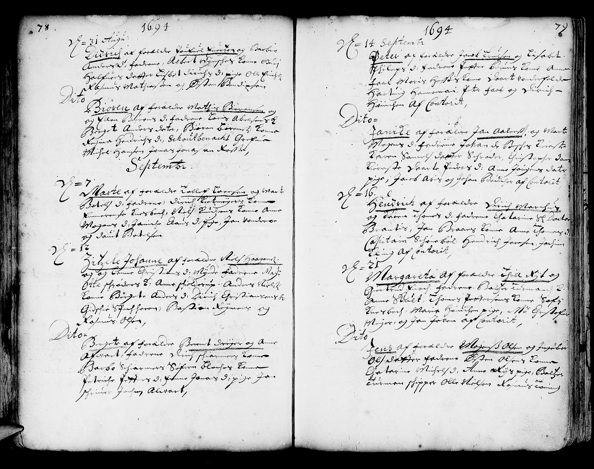 Korskirken sokneprestembete, SAB/A-76101/H/Haa/L0002: Parish register (official) no. A 2, 1688-1697, p. 78-79