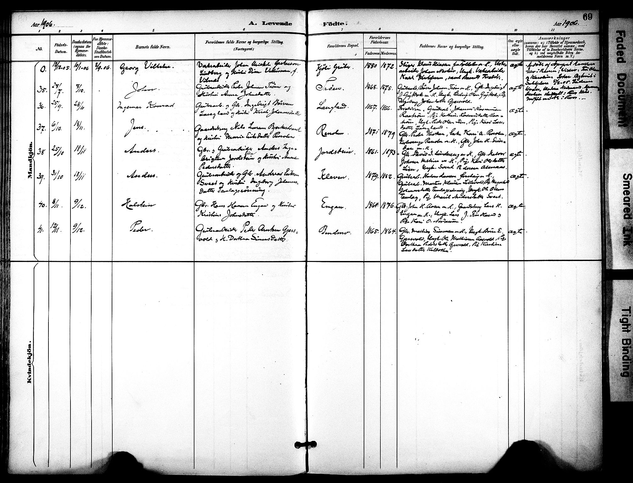 Ministerialprotokoller, klokkerbøker og fødselsregistre - Sør-Trøndelag, SAT/A-1456/686/L0984: Parish register (official) no. 686A02, 1891-1906, p. 69