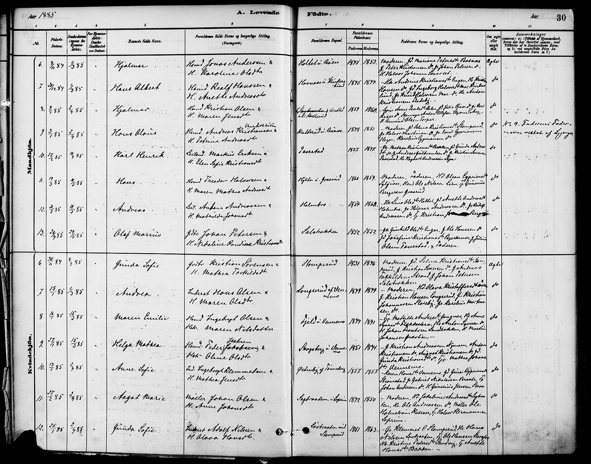 Høland prestekontor Kirkebøker, SAO/A-10346a/F/Fb/L0001: Parish register (official) no. II 1, 1880-1897, p. 30