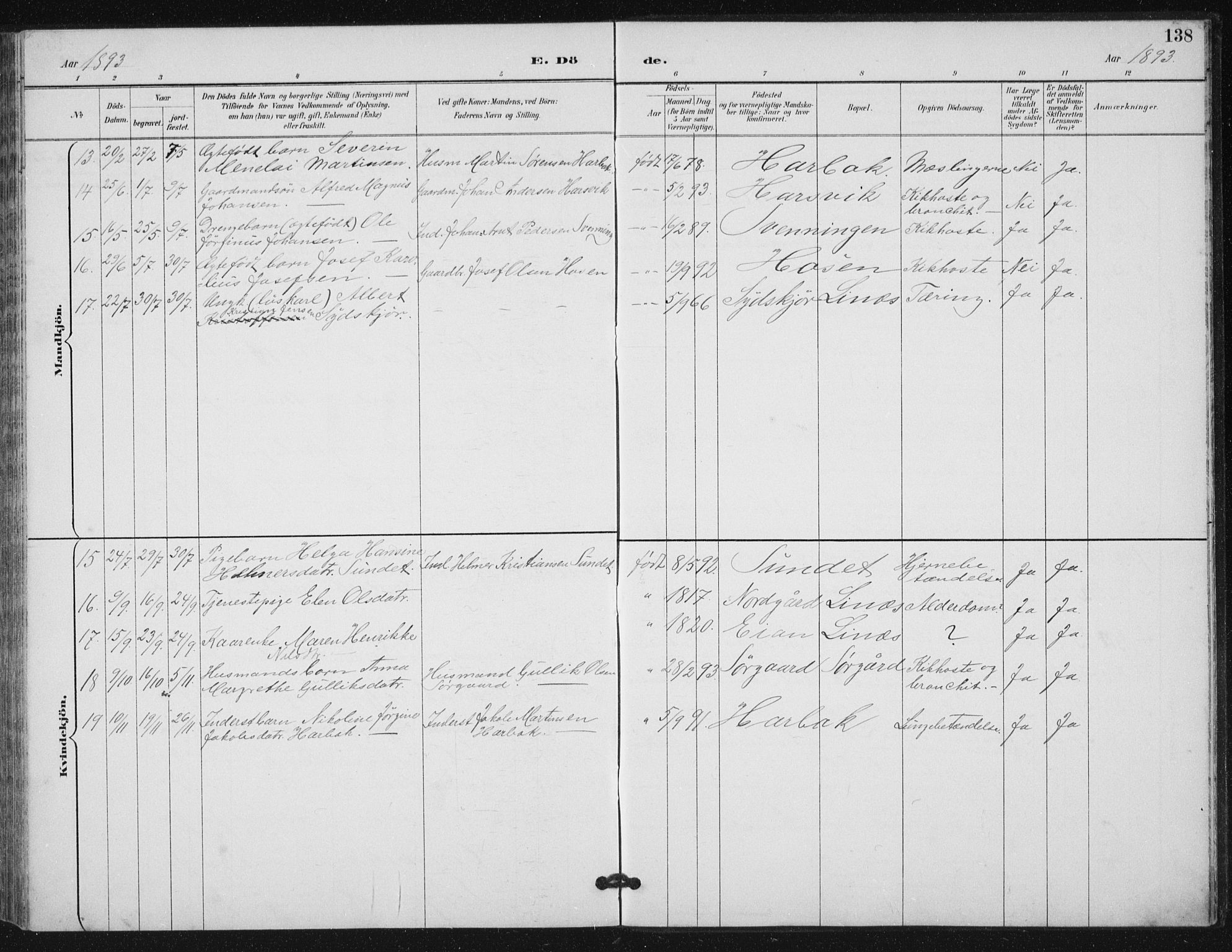 Ministerialprotokoller, klokkerbøker og fødselsregistre - Sør-Trøndelag, SAT/A-1456/656/L0698: Parish register (copy) no. 656C04, 1890-1904, p. 138