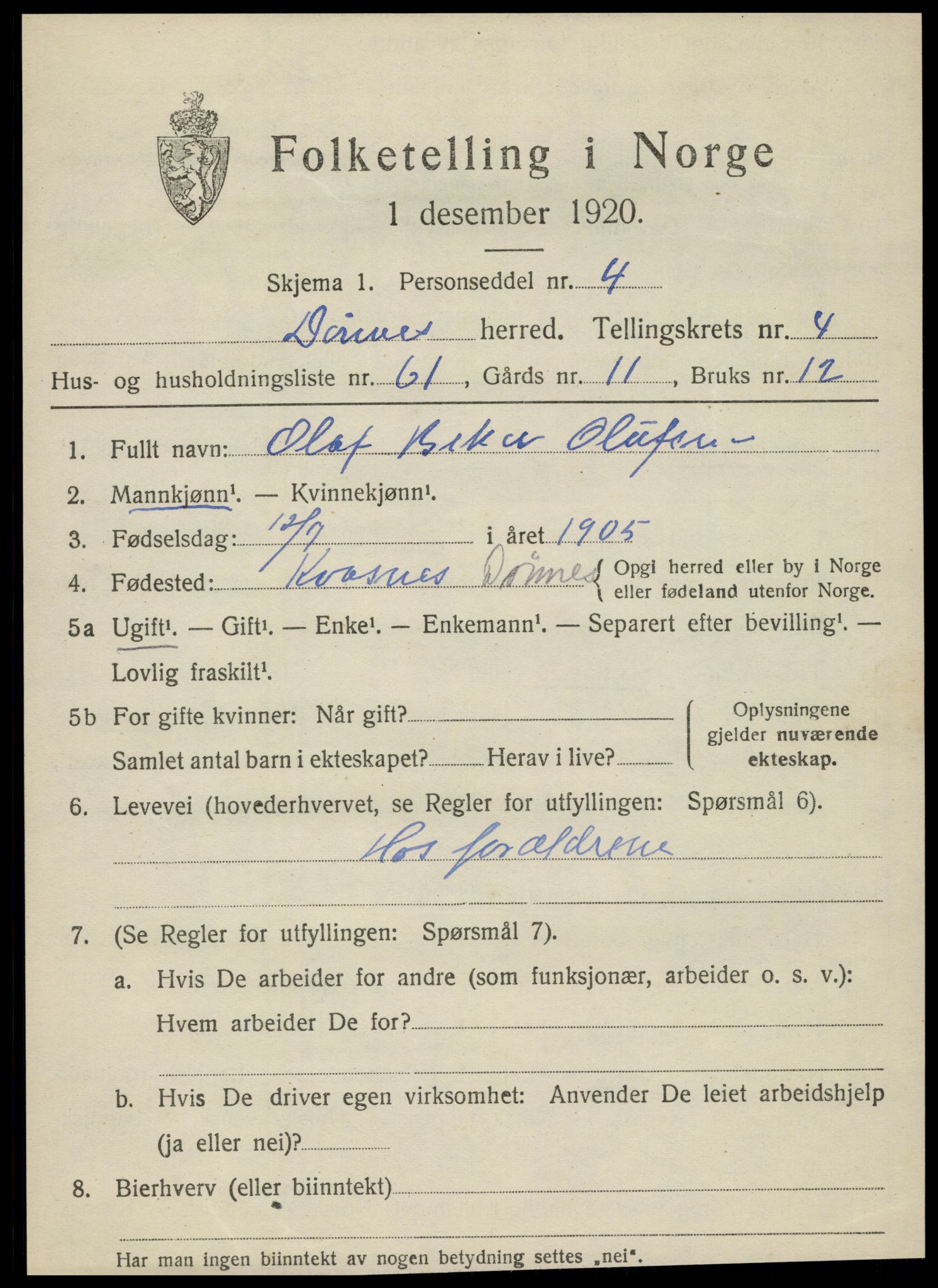 SAT, 1920 census for Dønnes, 1920, p. 2856