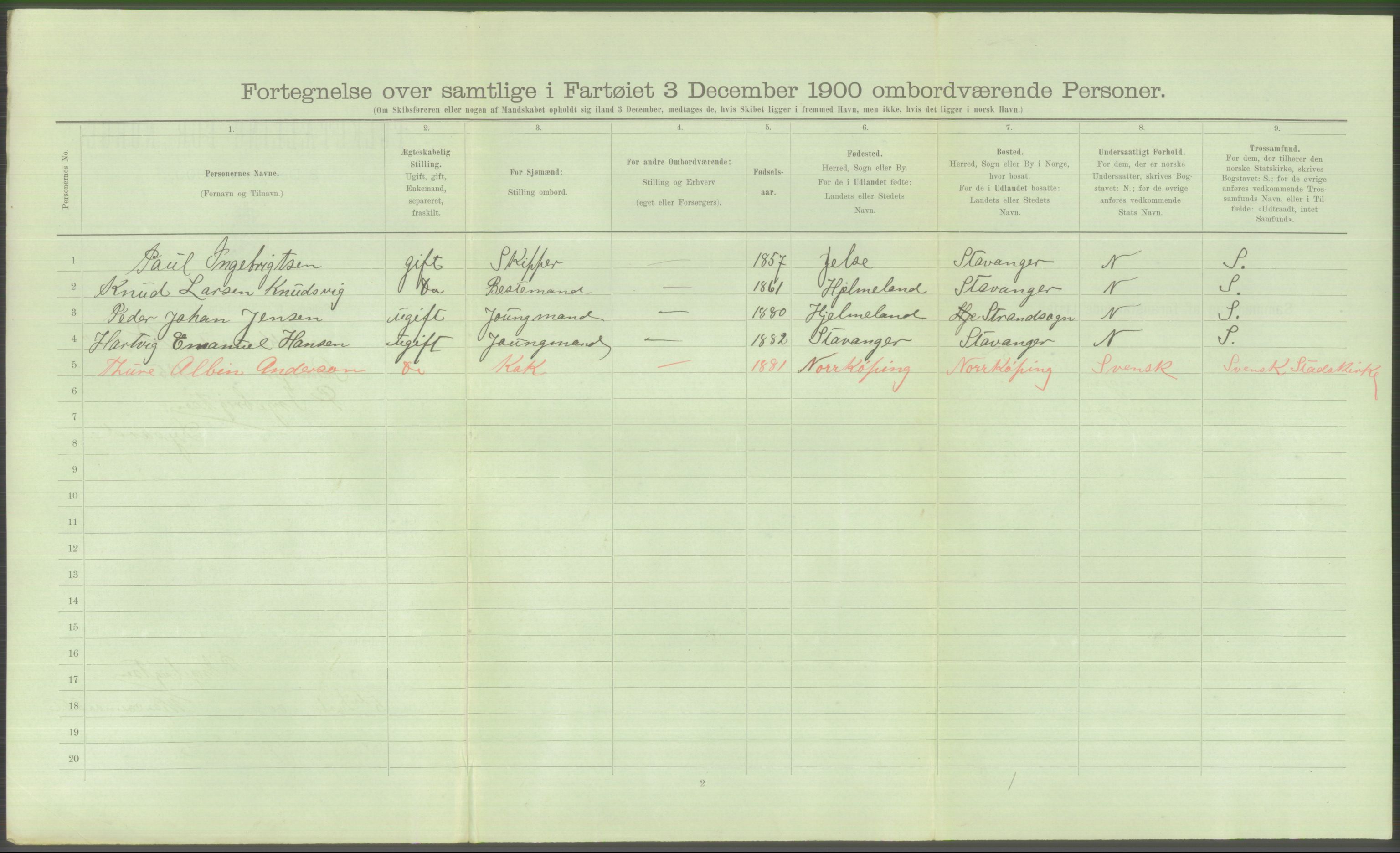 RA, 1900 Census - ship lists from ships in Norwegian harbours, harbours abroad and at sea, 1900, p. 4126