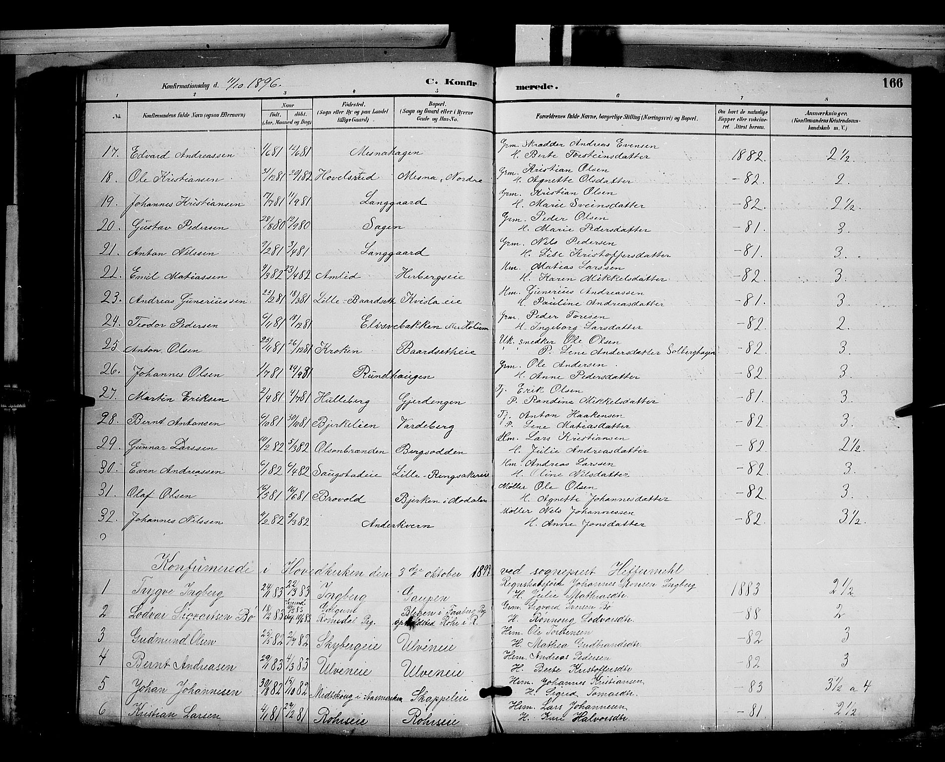 Ringsaker prestekontor, SAH/PREST-014/L/La/L0012: Parish register (copy) no. 12, 1891-1902, p. 166