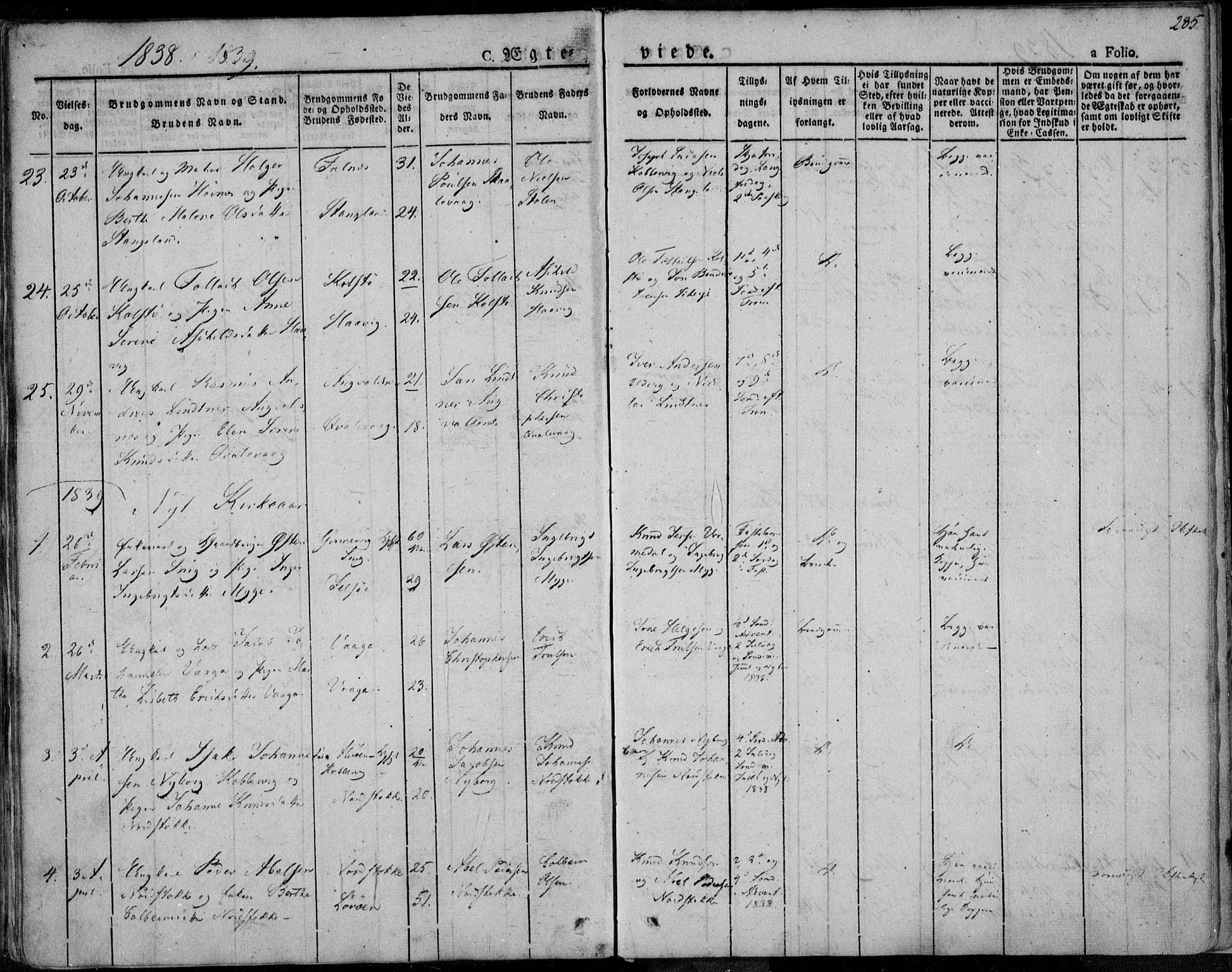 Avaldsnes sokneprestkontor, SAST/A -101851/H/Ha/Haa/L0005: Parish register (official) no. A 5.1, 1825-1841, p. 285