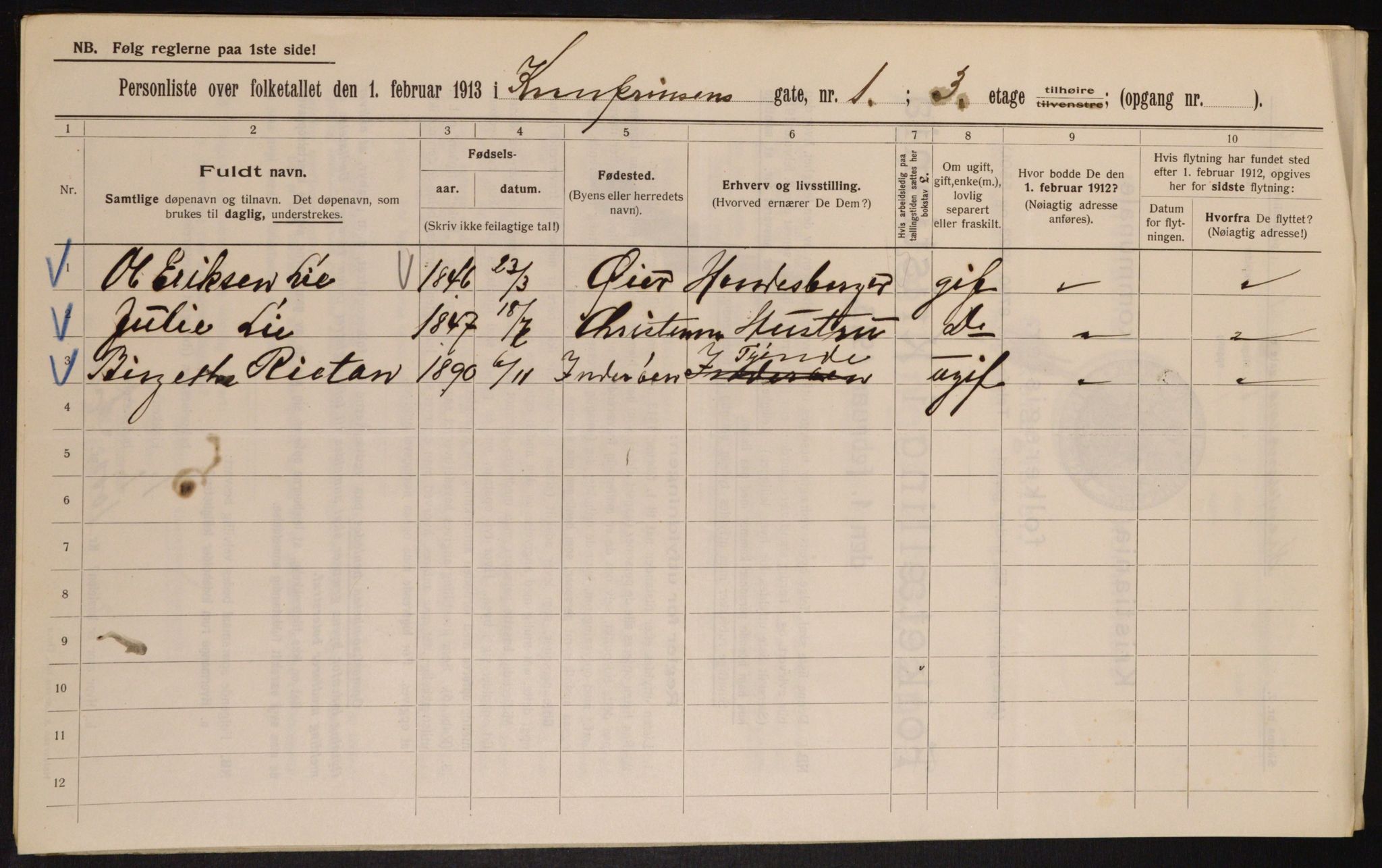 OBA, Municipal Census 1913 for Kristiania, 1913, p. 54181