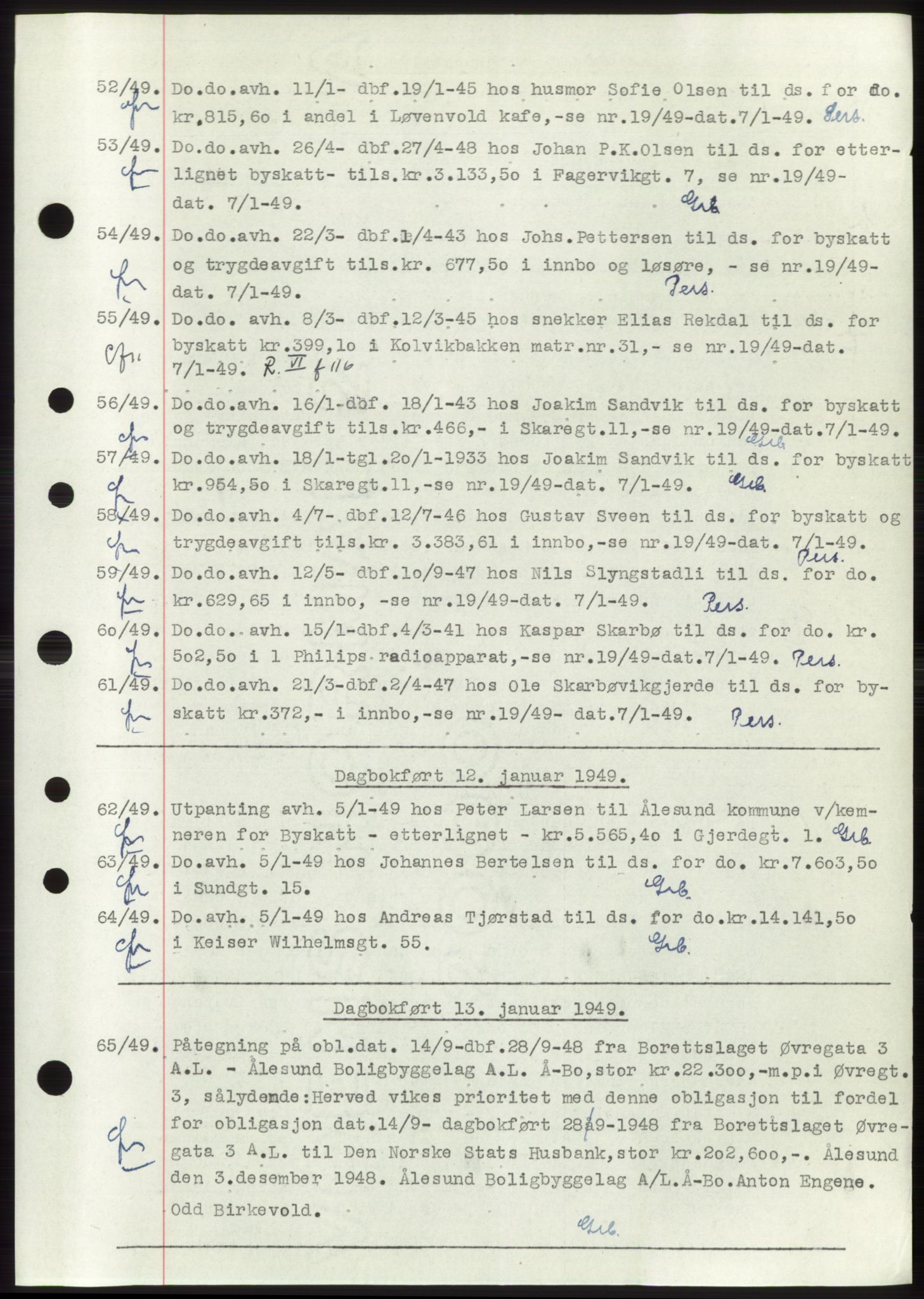 Ålesund byfogd, AV/SAT-A-4384: Mortgage book no. C34-35, 1946-1950, Diary no: : 52/1949