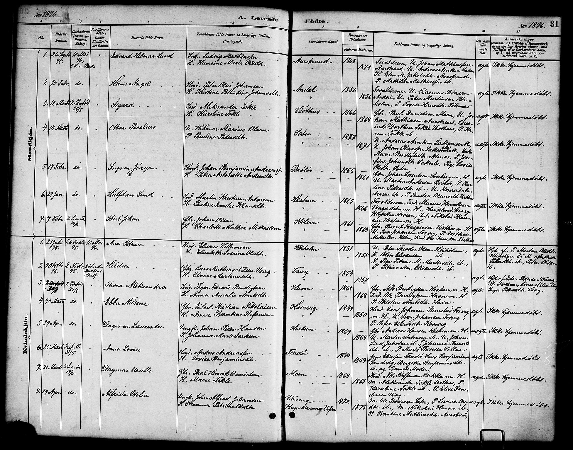 Ministerialprotokoller, klokkerbøker og fødselsregistre - Nordland, AV/SAT-A-1459/819/L0277: Parish register (copy) no. 819C03, 1888-1917, p. 31