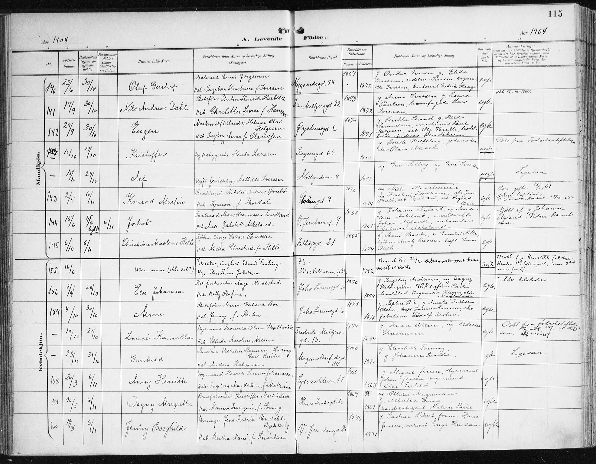 Johanneskirken sokneprestembete, AV/SAB-A-76001/H/Haa/L0002: Parish register (official) no. A 2, 1900-1912, p. 115