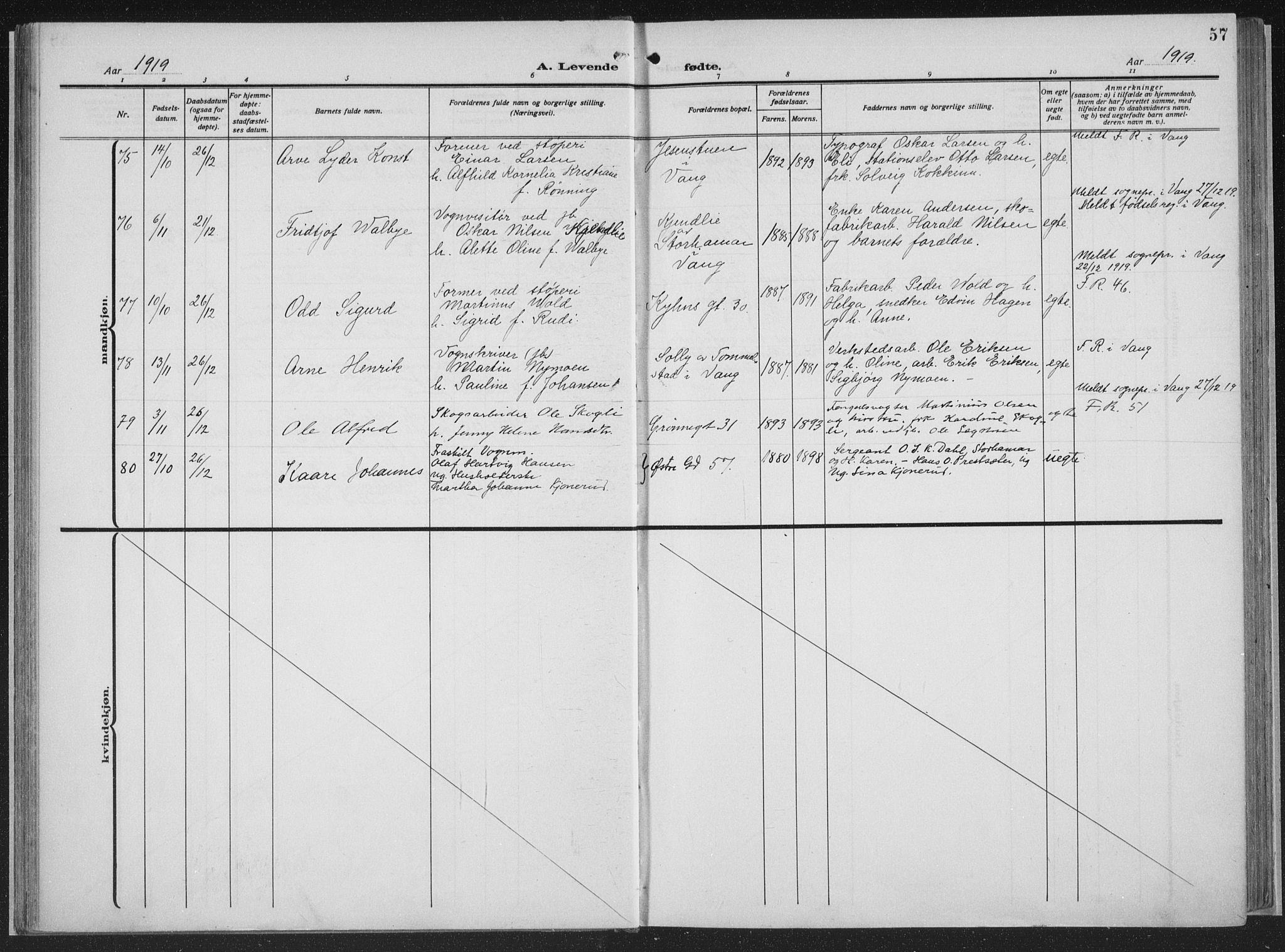 Hamar prestekontor, AV/SAH-DOMPH-002/H/Ha/Haa/L0002: Parish register (official) no. 2, 1915-1936, p. 57