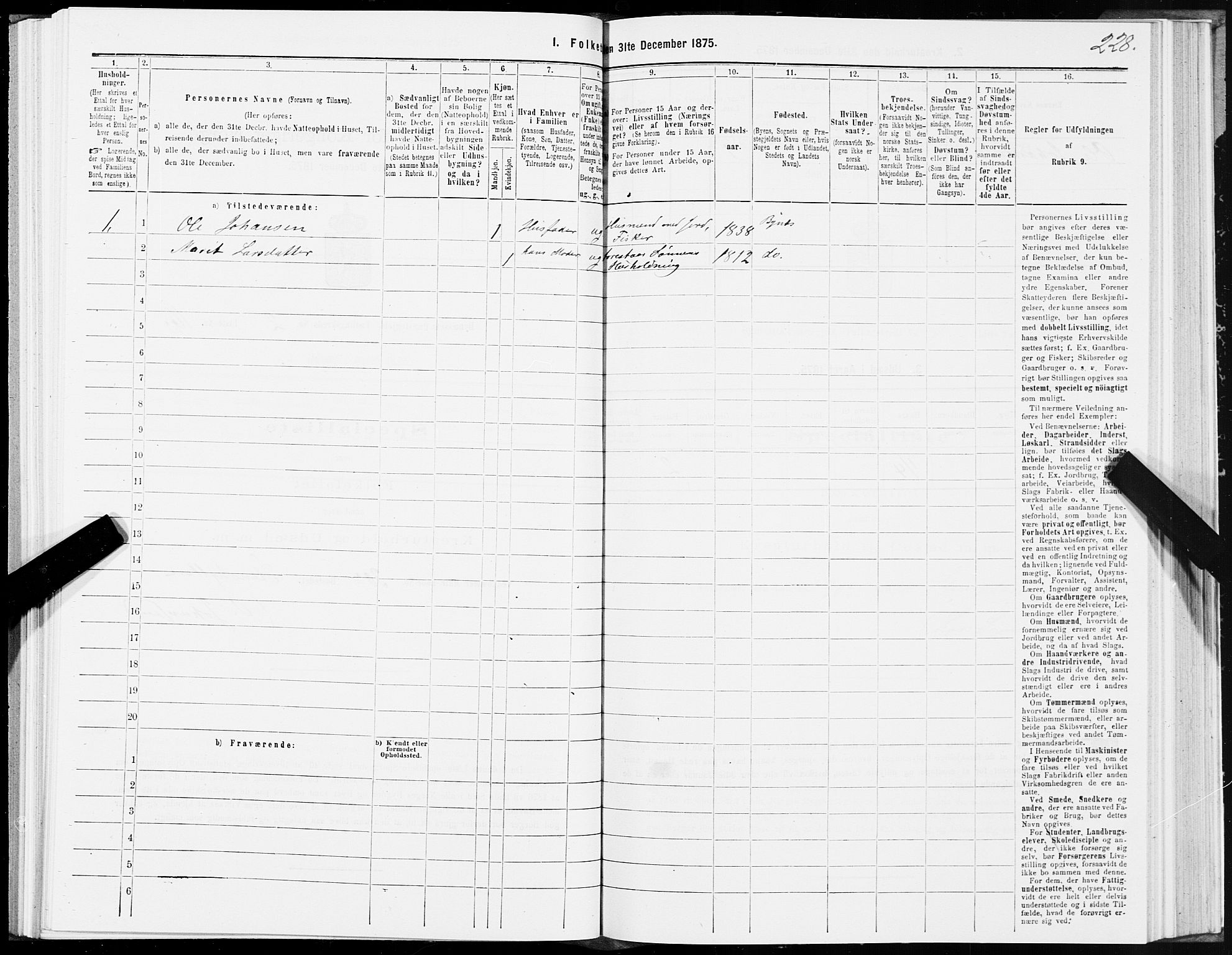 SAT, 1875 census for 1655P Byneset, 1875, p. 1228