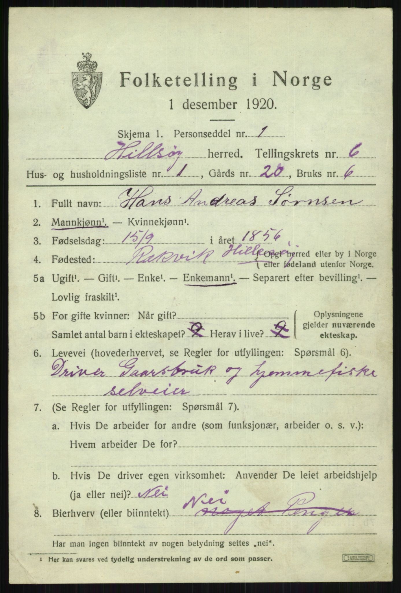 SATØ, 1920 census for Hillesøy, 1920, p. 2903