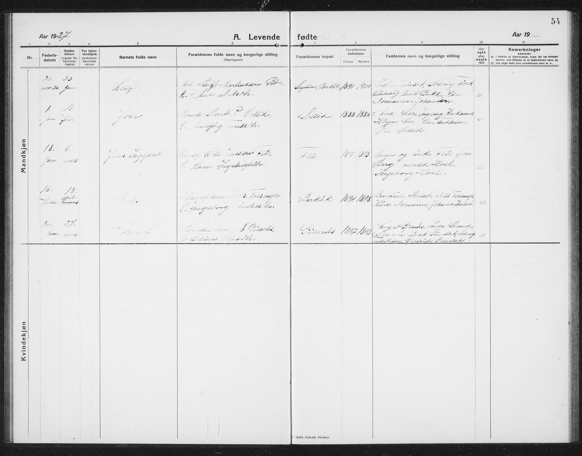 Ministerialprotokoller, klokkerbøker og fødselsregistre - Sør-Trøndelag, SAT/A-1456/675/L0888: Parish register (copy) no. 675C01, 1913-1935, p. 54