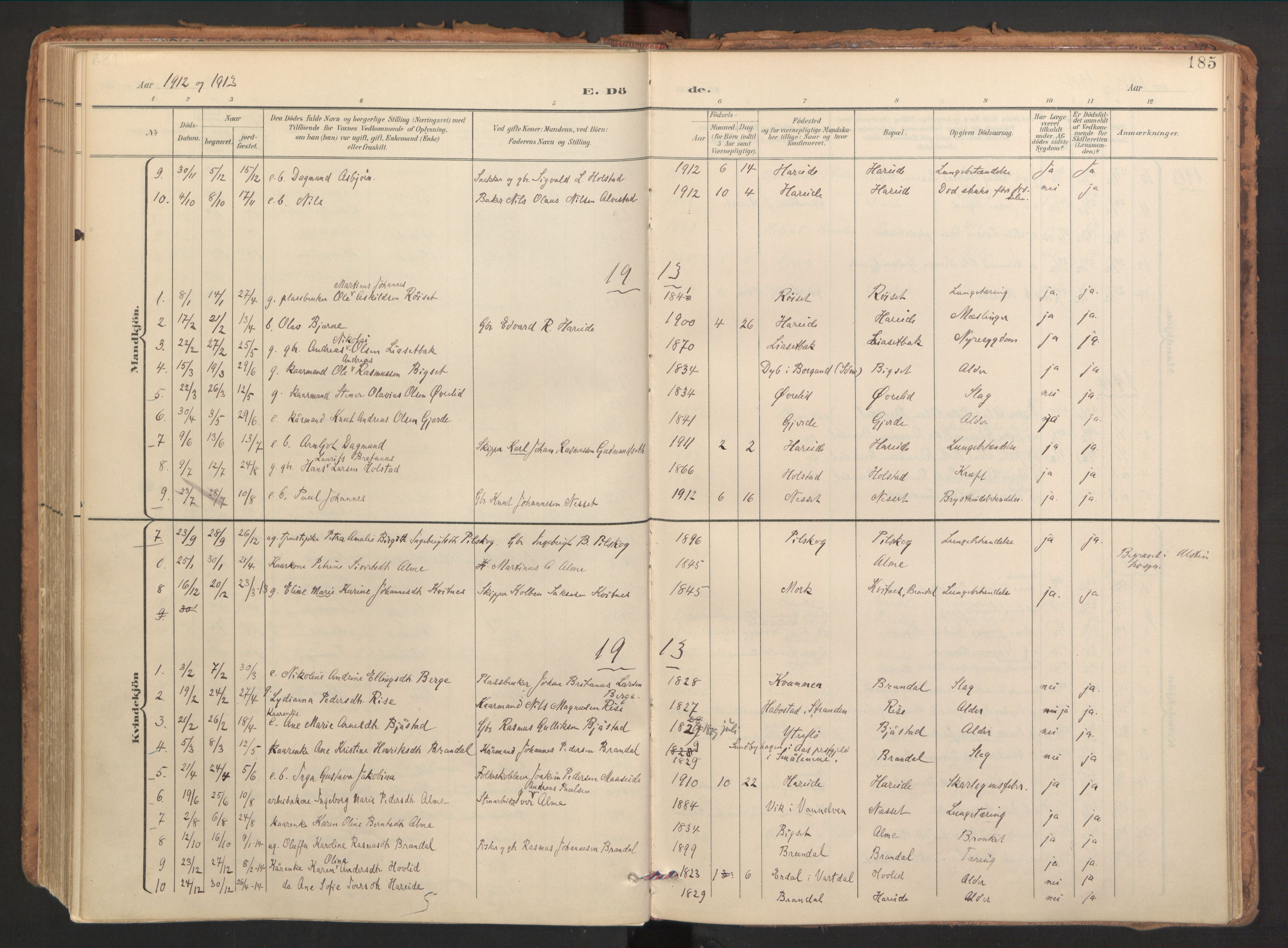 Ministerialprotokoller, klokkerbøker og fødselsregistre - Møre og Romsdal, SAT/A-1454/510/L0123: Parish register (official) no. 510A03, 1898-1922, p. 185
