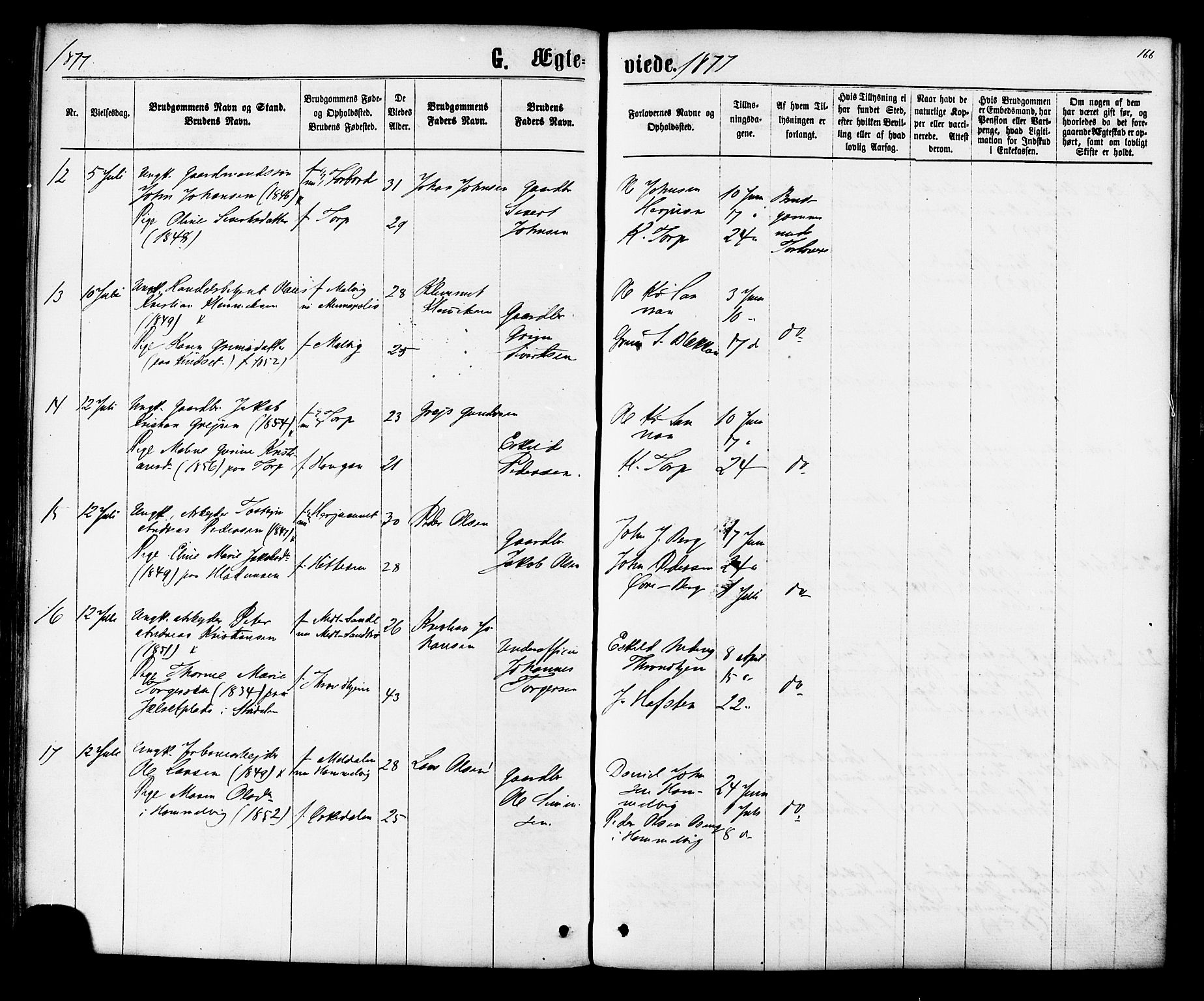 Ministerialprotokoller, klokkerbøker og fødselsregistre - Sør-Trøndelag, AV/SAT-A-1456/616/L0409: Parish register (official) no. 616A06, 1865-1877, p. 166